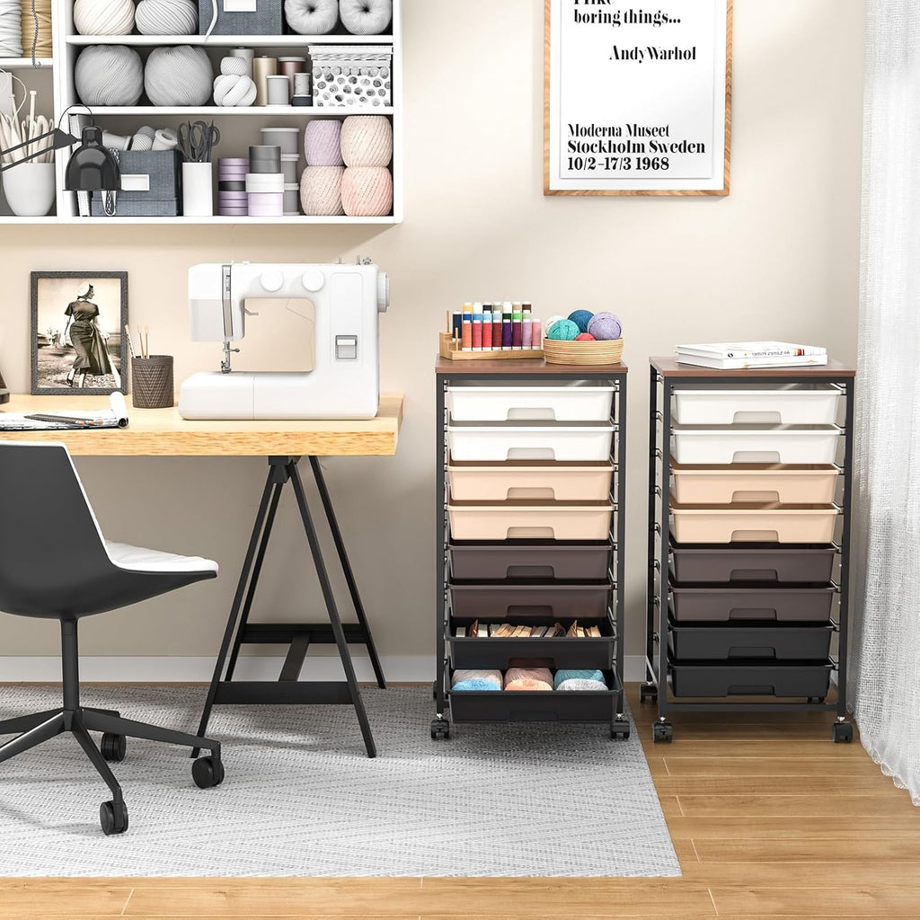 SYKIARIOL Rolling Storage Cart with Drawers, Rolling Drawer Cart and Wooden Tabletop,Storage Drawer Cart for Living Room,Classroom,Bedroom,Bathroom,Dorm,Office,Brown Gradient