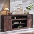 Modern TV Stand for 80 Inch TVs, 32"Tall Entertainment Center w/Storage Cabinet& drawers, Media Console Cabinet w/Soundbar & Adjustable Shelves for Living Room, Curved Profile Design, 70 inch (Brown)