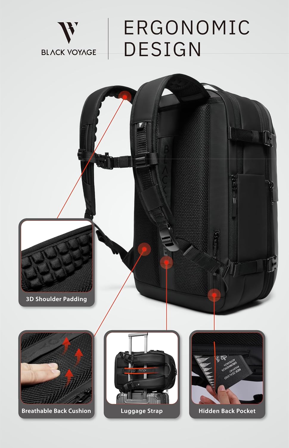 BlackVoyage Vortex Vacuum Seal Travel Backpack 60L Expandable Air Compression System Water Resistant TSA Lock Carry-On Suitcase Luggage Gray AERO - Vacuum Pump Included