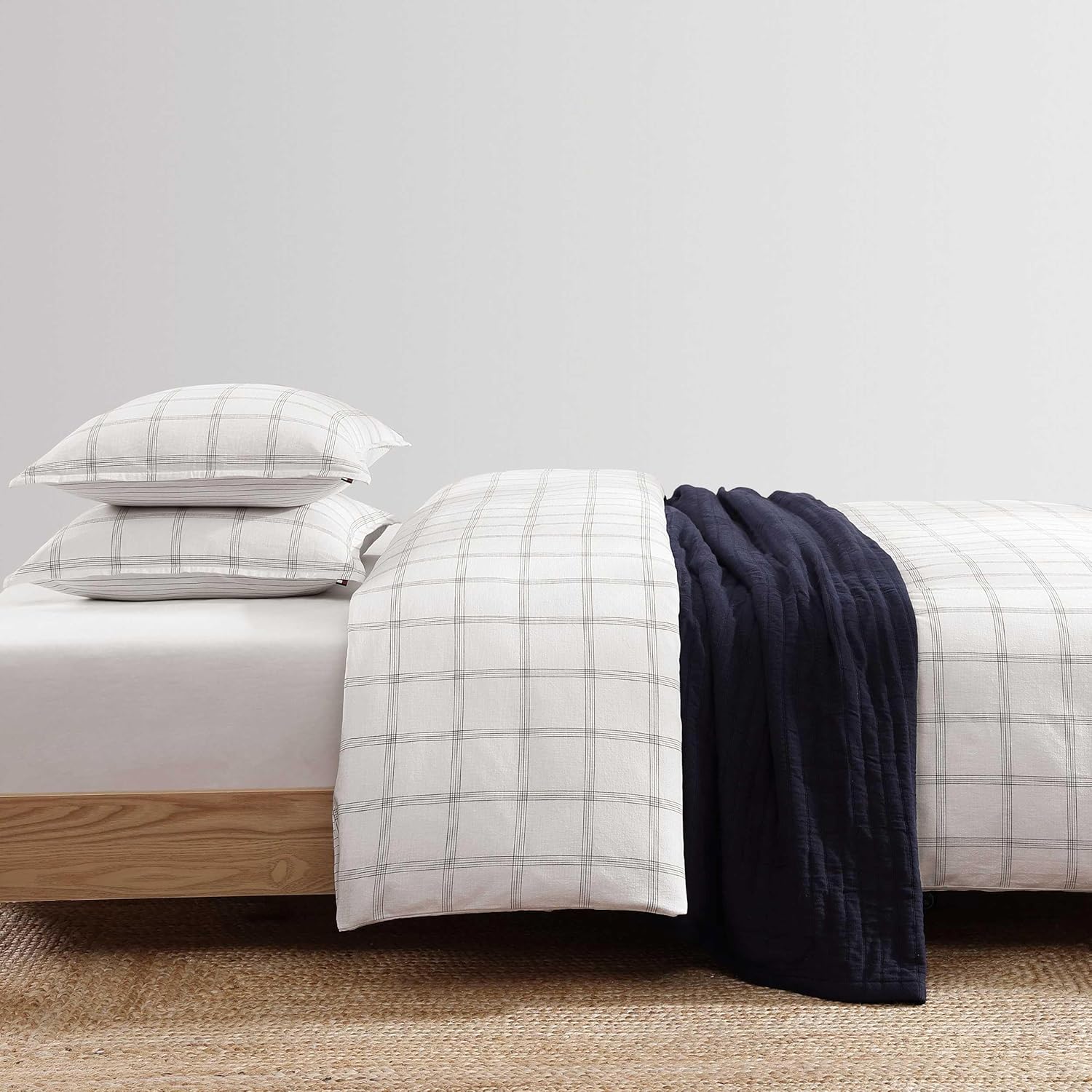 Tommy Hilfiger - King Comforter Set, Super Soft Bedding with Matching Sham, Breathable Bed Essentials (Modern Windowpane Blue, King)