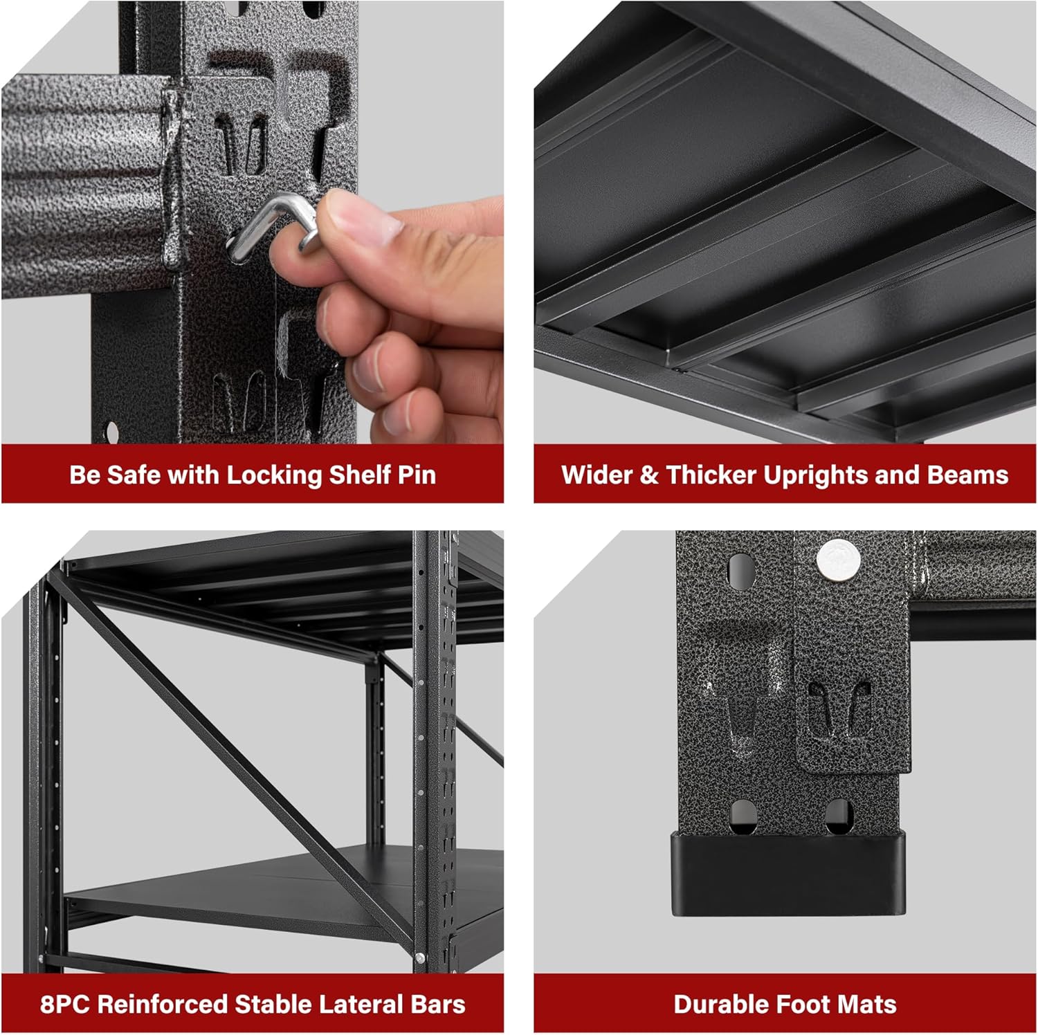 71.3" Wide Heavy Duty Garage Shelving Units,5000LBS Deep Storage Shelves,Black Metal Garage Shelves,Steel Shelf,Large Storage Rack,Industrial Shelving for Shop,Warehouse,Basement,71.3"W x 24"D x 70"H