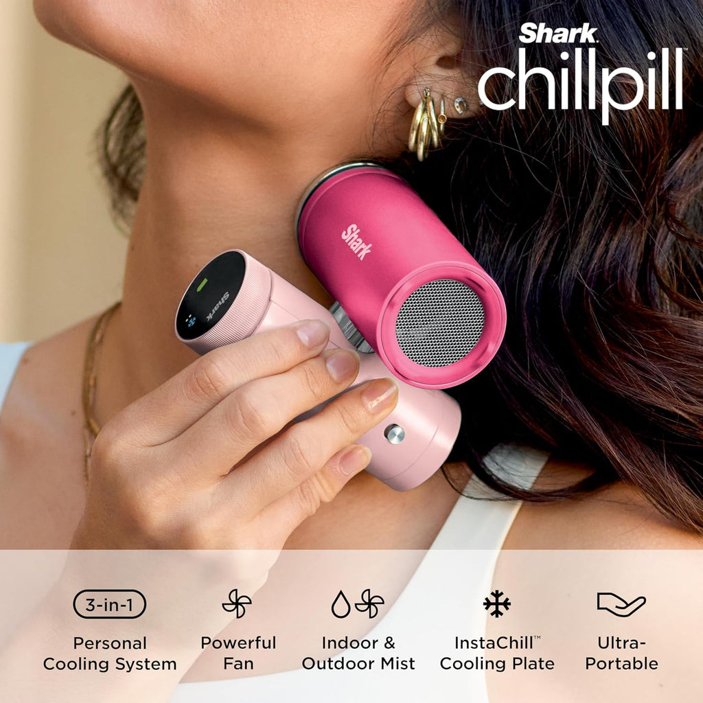 Shark ChillPill – The Only 3-in-1 Personal Cooling System with Fan, InstaChill Cooling Plate & Dry-Touch Mist – Portable, Handheld, Drops Skin Temp Up to 16°F, 10 Speeds, Carbon, FA022