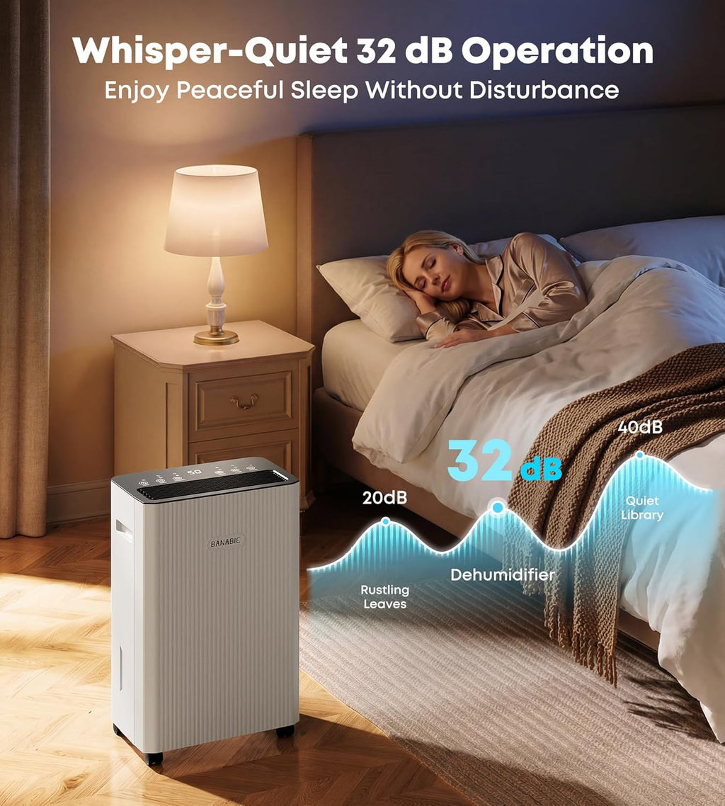 2500 Sq.Ft Dehumidifier for Basement, 32 Pint Dehumidifiers for Home with Drain Hose, Ultra Quiet 32dB, Smart Humidity Control, 24H Timer, Energy Efficient, Portable for Bedroom, Bathroom, RV