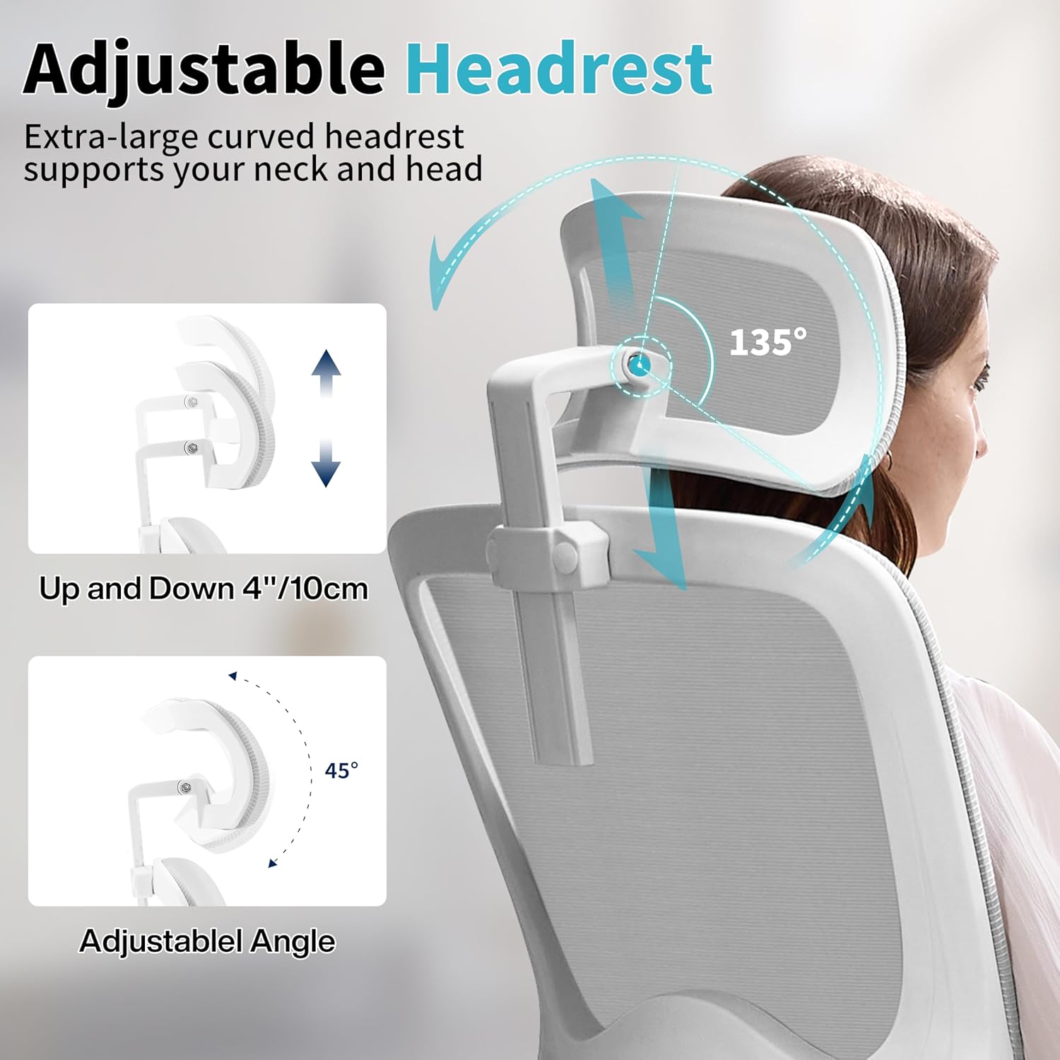 Ergonomic Office Chair,Mesh Office Chair with Lumbar Support,High Back Desk Chair with Flip-up Arms,400 lbs Big and Tall Computer Chair with Headrest,Comfy Desk Chairs (Light Grey)
