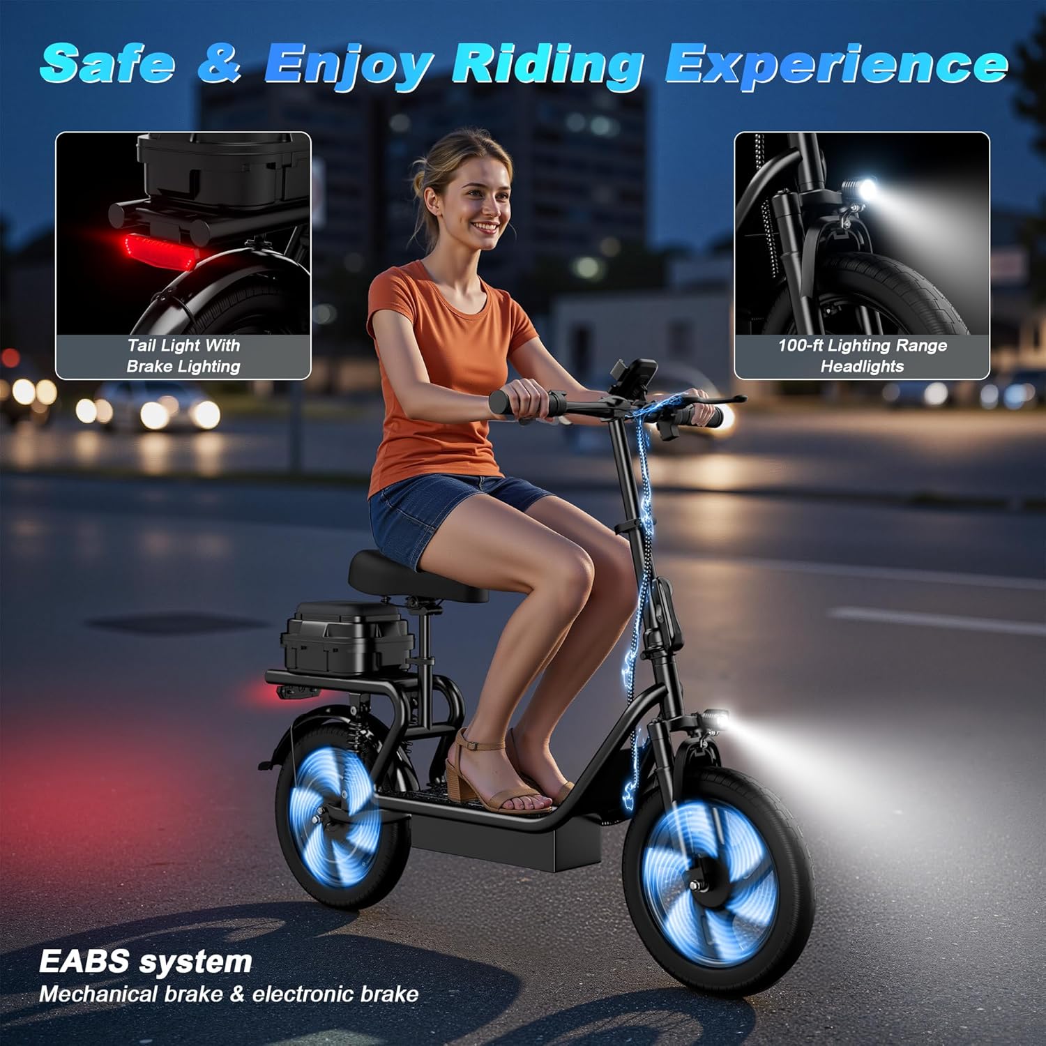 WERHY Electric Scooter,500W Motor, 14'' Tires, Top Speed 22 mph, Max 27/49 Miles Ranges, Foldable E-Scooter with Suspension &Adult, Digital Display, Cruise Control,Rear Seat Box