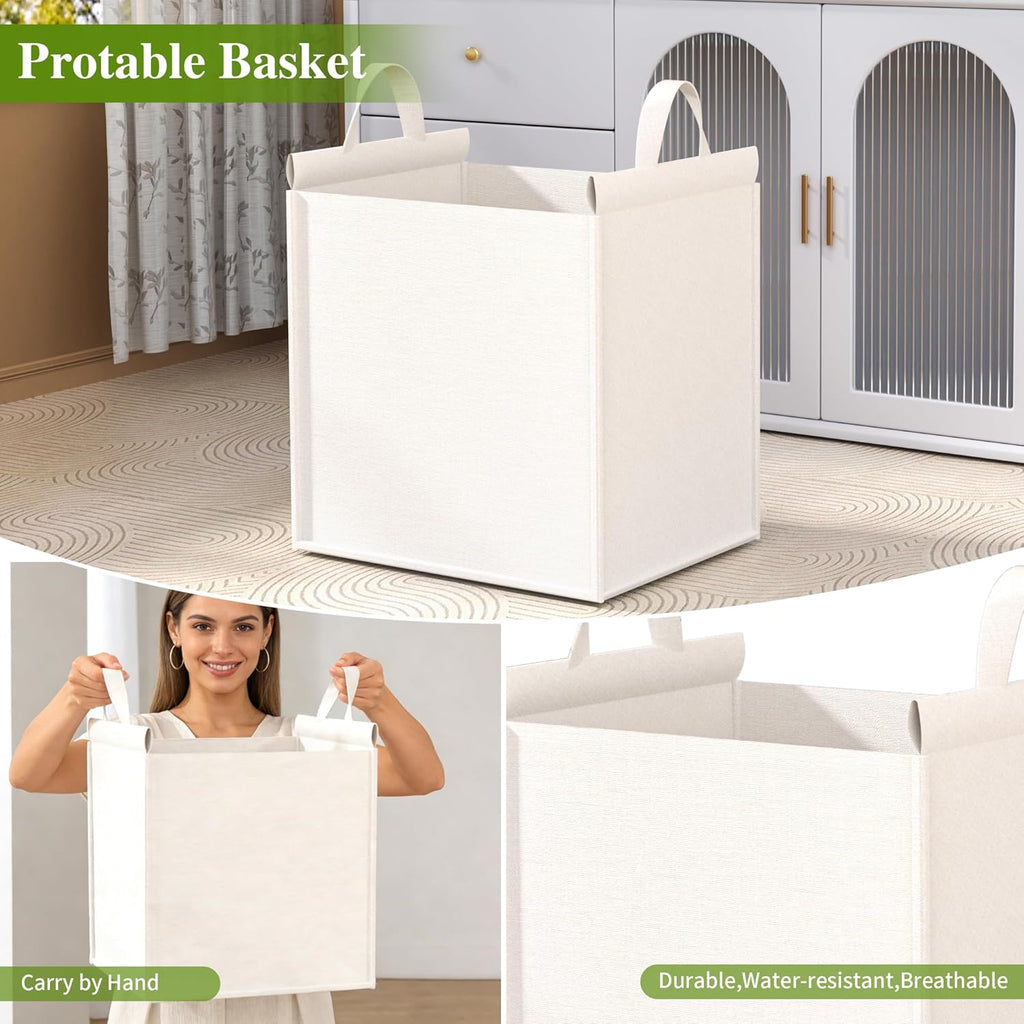 VASMIA Tilt Out Laundry Hamper Cabinet, Bamboo Double Laundry Hamper with 2 Removable Laundry Baskets, 20 Gal Laundry Sorter Organizer with Shelf for Dirty Clothes, Bathroom, Laundry Room, Black