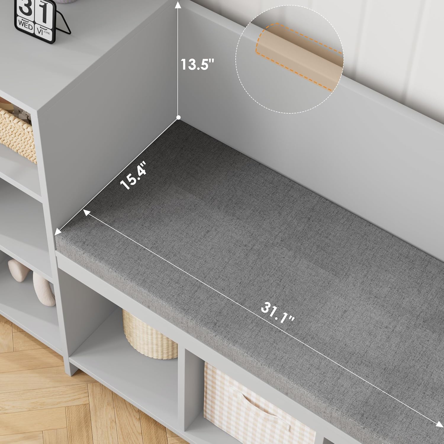 HOSTACK 67" W Kids Reading Nook with Toy Storage Organizer, Large Kids Bookshelf with Toy Storage Box on Wheels, Big Kid Bookcase with Bench and 6 Open Cubbies for Playroom, Kid Room, Grey