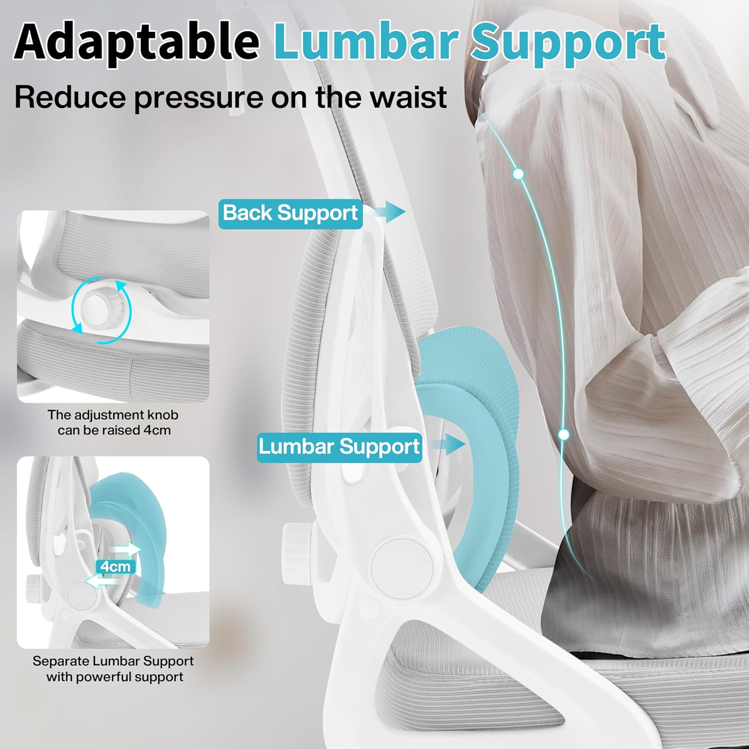 Ergonomic Office Chair,Mesh Office Chair with Lumbar Support,High Back Desk Chair with Flip-up Arms,400 lbs Big and Tall Computer Chair with Headrest,Comfy Desk Chairs (Light Grey)