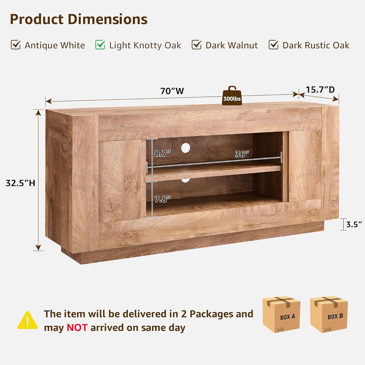 OKD Modern 70" TV Stand, Entertainment Center for TVs Up to 80", Media Console with Large Open Storage & Side Cabinets, Thick Wood Design for Living Room, Light Knotty Oak