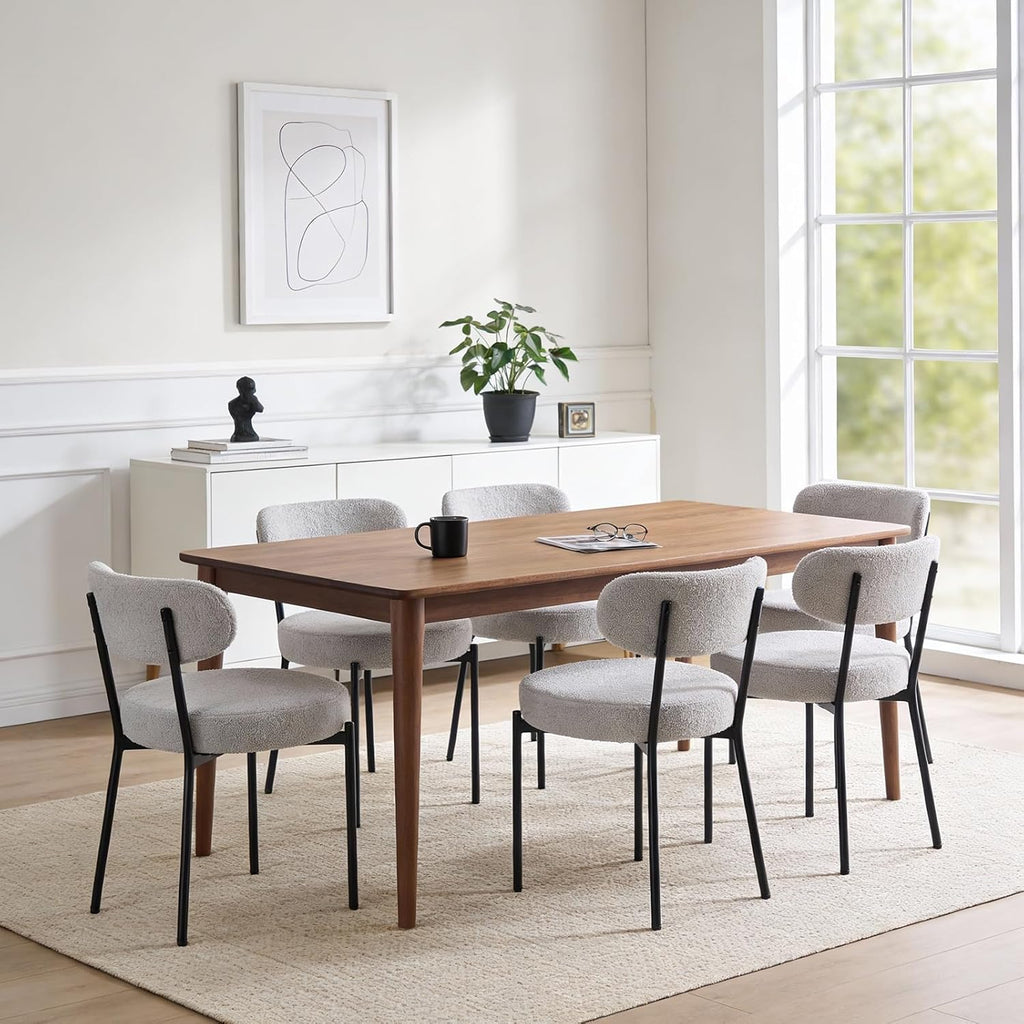 DUMOS Dining Chairs Set of 4, Mid Century Modern Chair Round Upholstered Curved Backrest, Kitchen Vanity Living Room Chairs with Black Metal Legs，Classic Grey