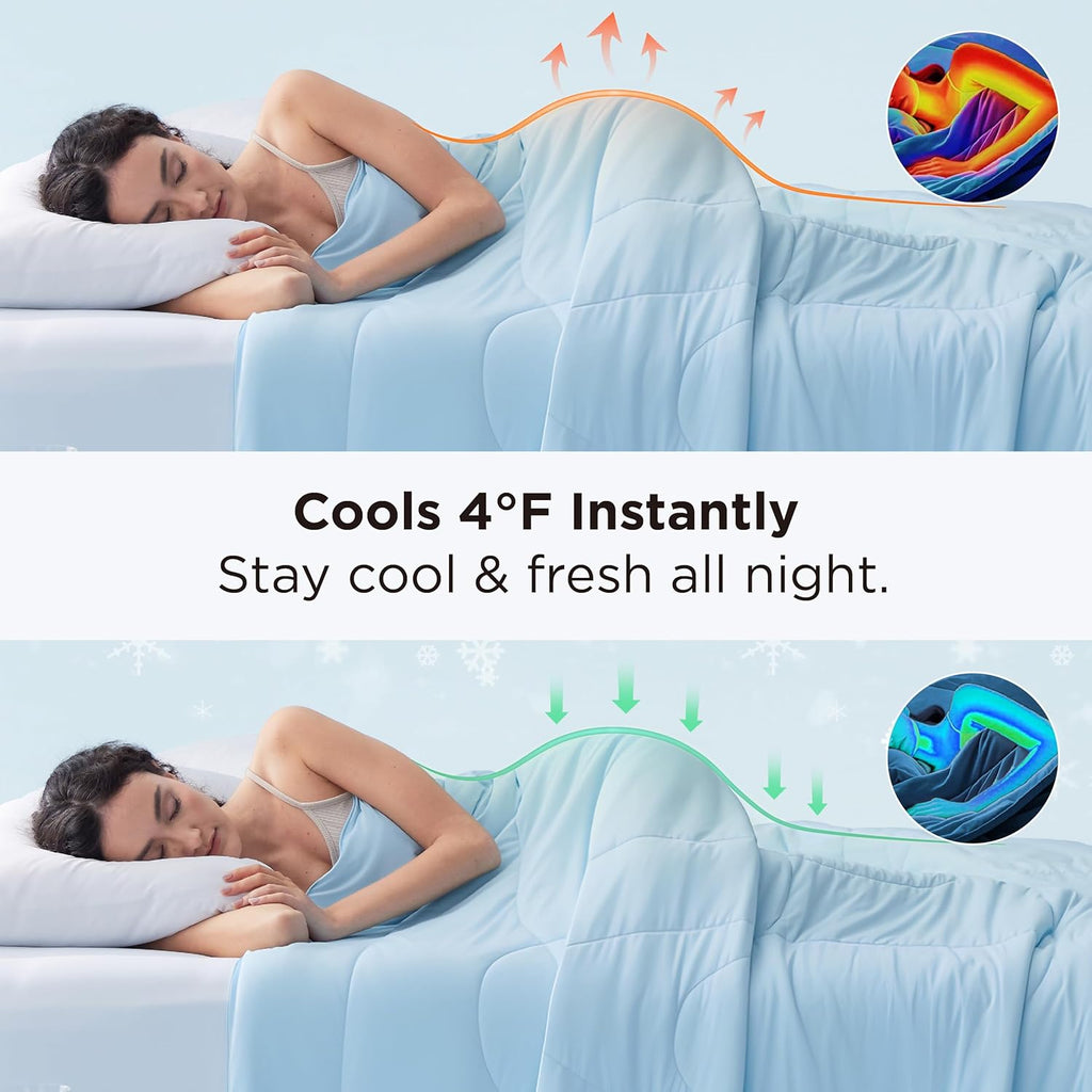 Bedsure Cooling Comforter Queen Size - Cooling Blankets for Hot Sleepers, Lightweight Comforter for Summer with Dual-Sided Cool Tech, Soft Breathable Cold Blanket for Sleeping, Blue, 88x88 Inches