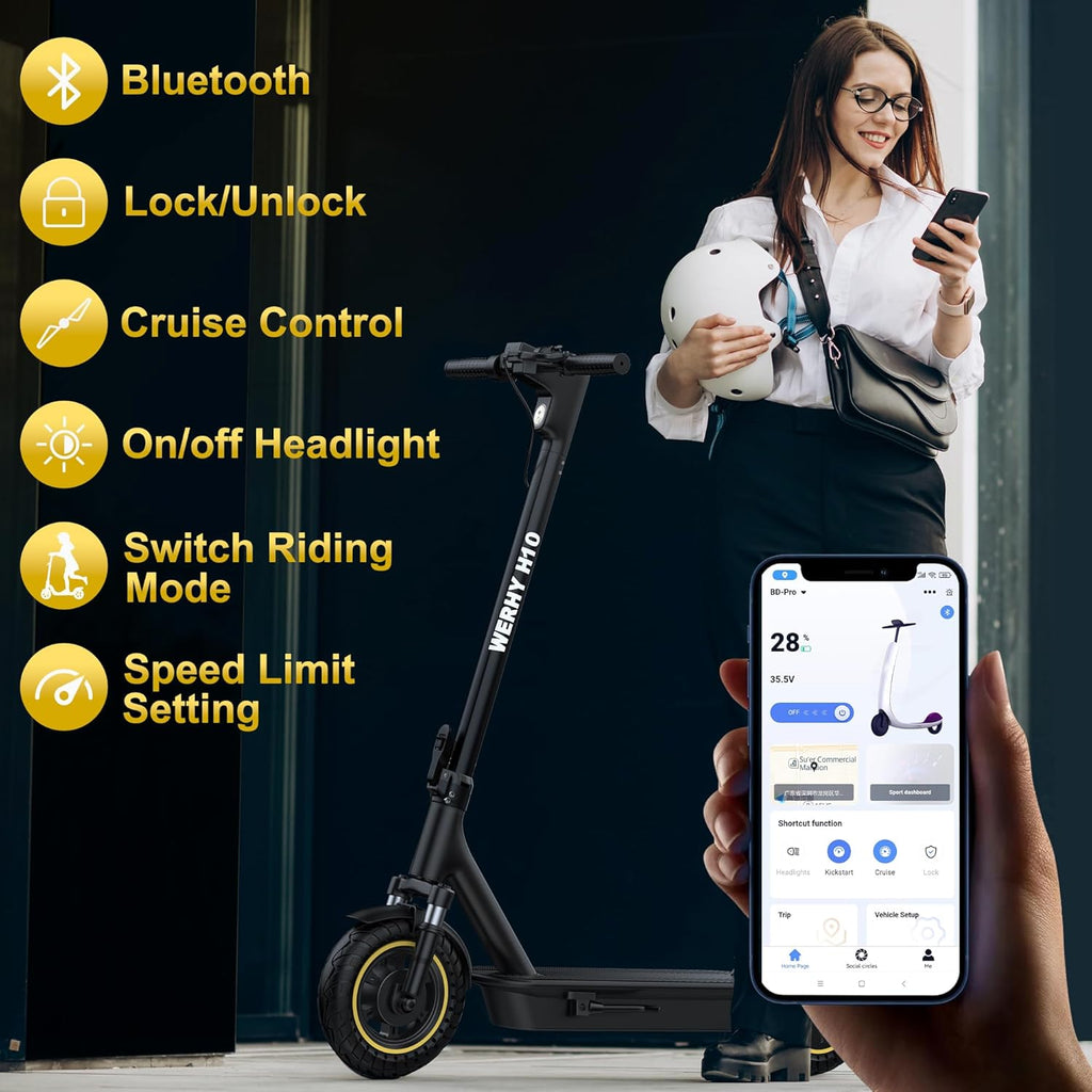 WERHY 10 Inches Electric Scooter, 500W Powerful Motor & 25-28Miles Long Range, 21/22 MPH Top Speed, Folding E Scooter with Dual Braking for Adults