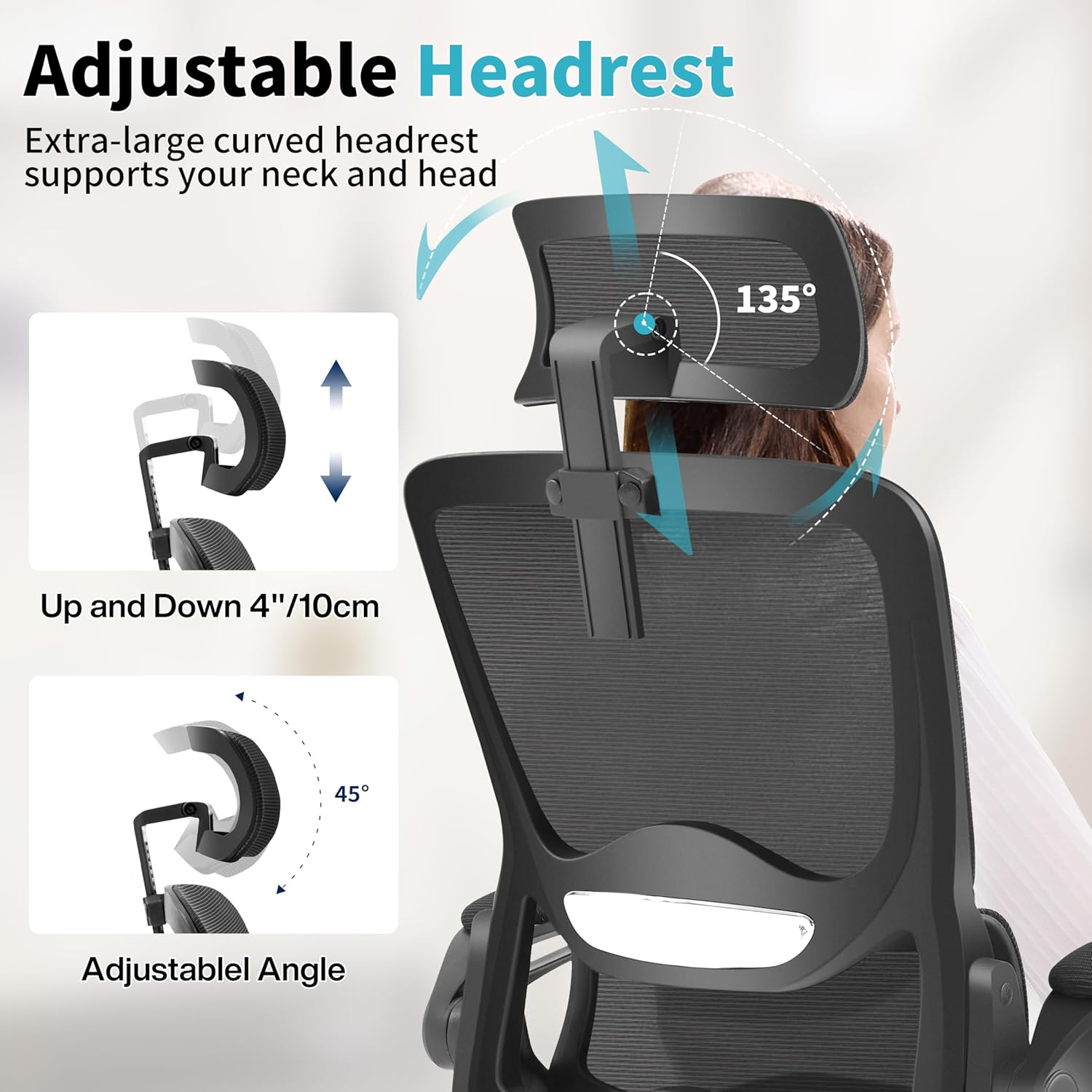 Ergonomic Office Chair,Mesh Office Chair with Lumbar Support,High Back Desk Chair with Flip-up Arms,400 lbs Big and Tall Computer Chair with Headrest,Comfy Desk Chairs