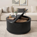LYNCOHOME 31.5'' Fluted Flip Top Round Coffee Table with Storage, Drum Coffee Table, Modern Coffee Table for Living Room, Center Table for Living Room, Home Office, Black