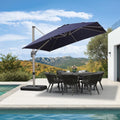 PURPLE LEAF 10’ X 10‘ Patio Umbrella Outdoor Cantilever Umbrella, Aluminum Offset Umbrella with Champagne Frame and 360° Rotation for Pool Deck Garden, Navy Blue