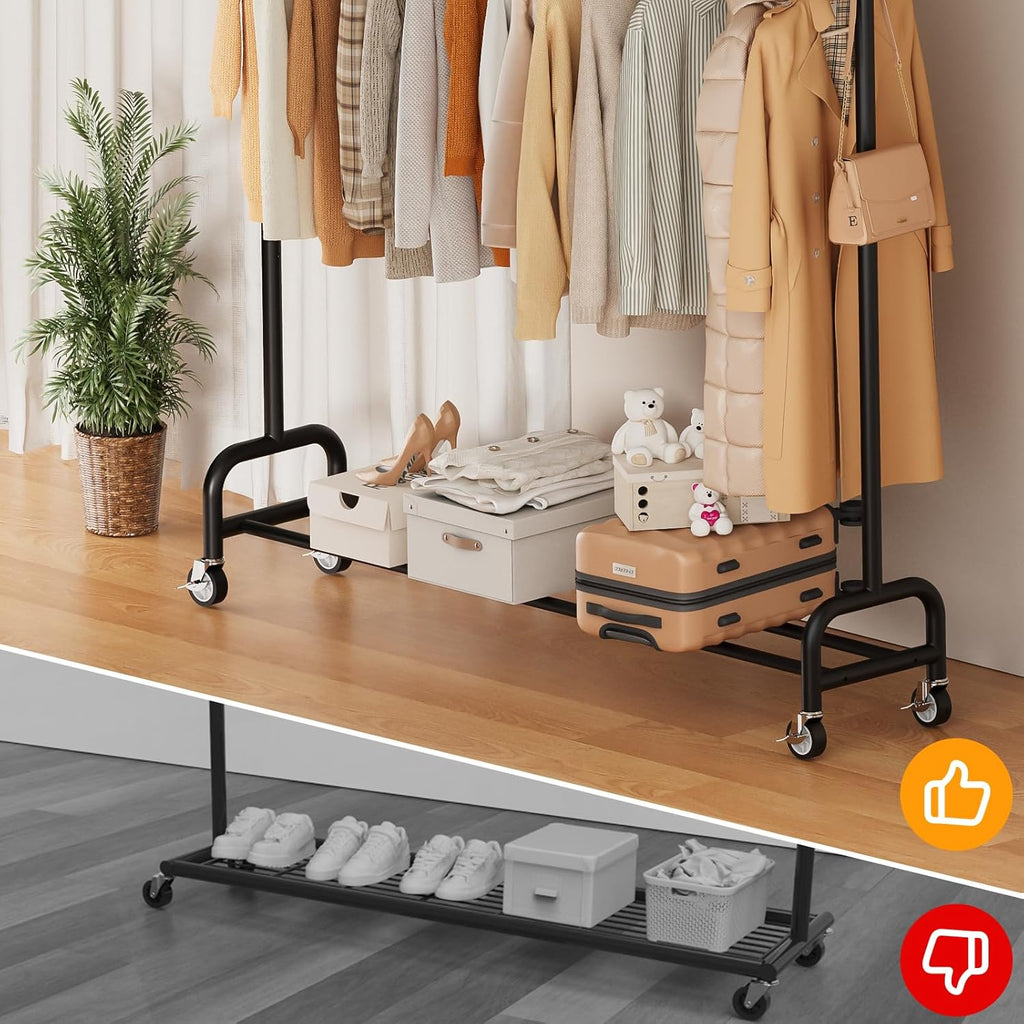 Heavy Duty Clothing Racks for Hanging Clothes Rack, 45" Wide Rolling Garment Rack Metal Clothing Hanger Rack with Wheels Wardrobe Rack for Coats, Shirts, Dress, (Black)