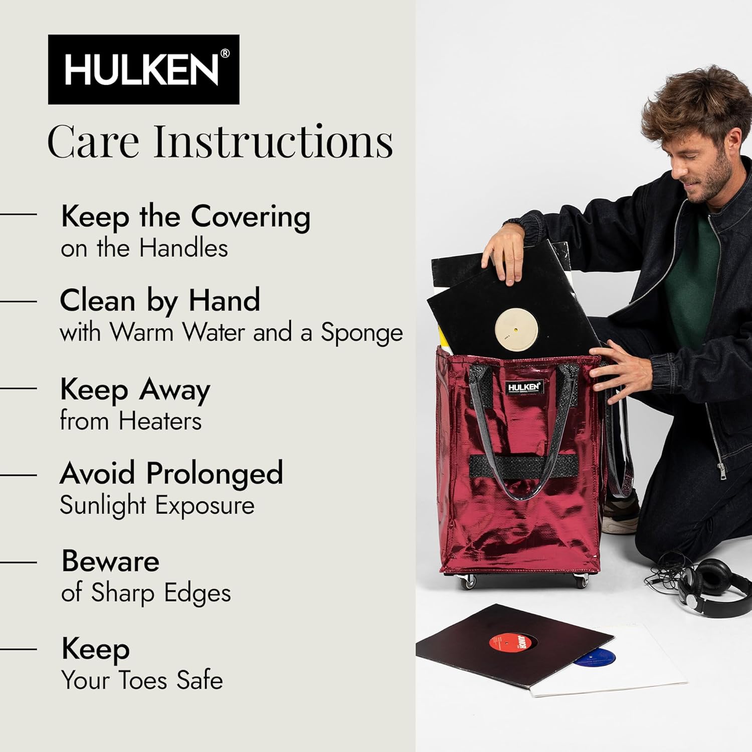 HULKEN (Small, Cosmic Red) Reusable Grocery Bag On Wheels, Shopping Trolley, Rolling Tote, Zipper Closure, Lightweight, Carries Up to 66 lb, Folds Flat