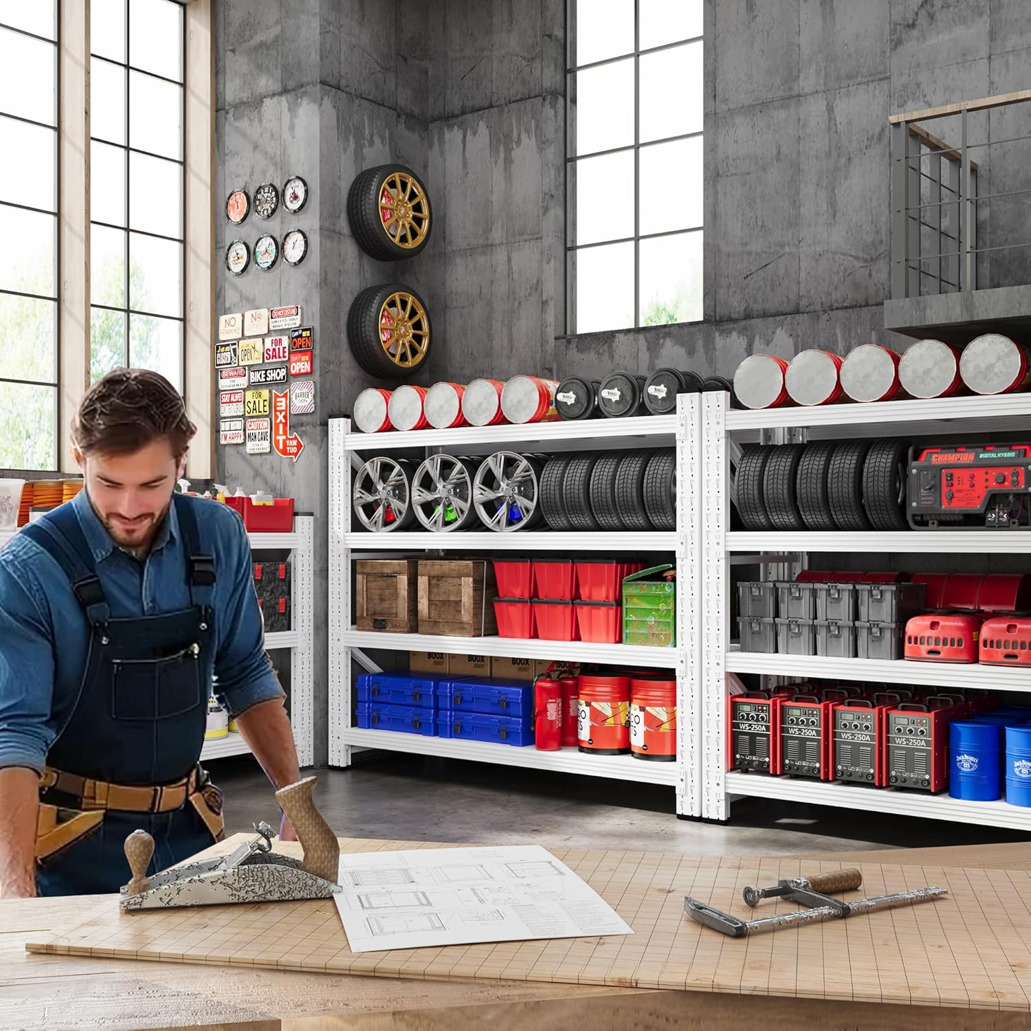 48" W Metal Storage Shelves Heavy Duty, 3000LBS Garage Shelving Units, 4 Tier Tall Metal Shelving, 24" Deep Steel Shelf Rack , Adjustable Utility Standing Shelf for Warehouse/Shop 48"W x 24"D x 70"H
