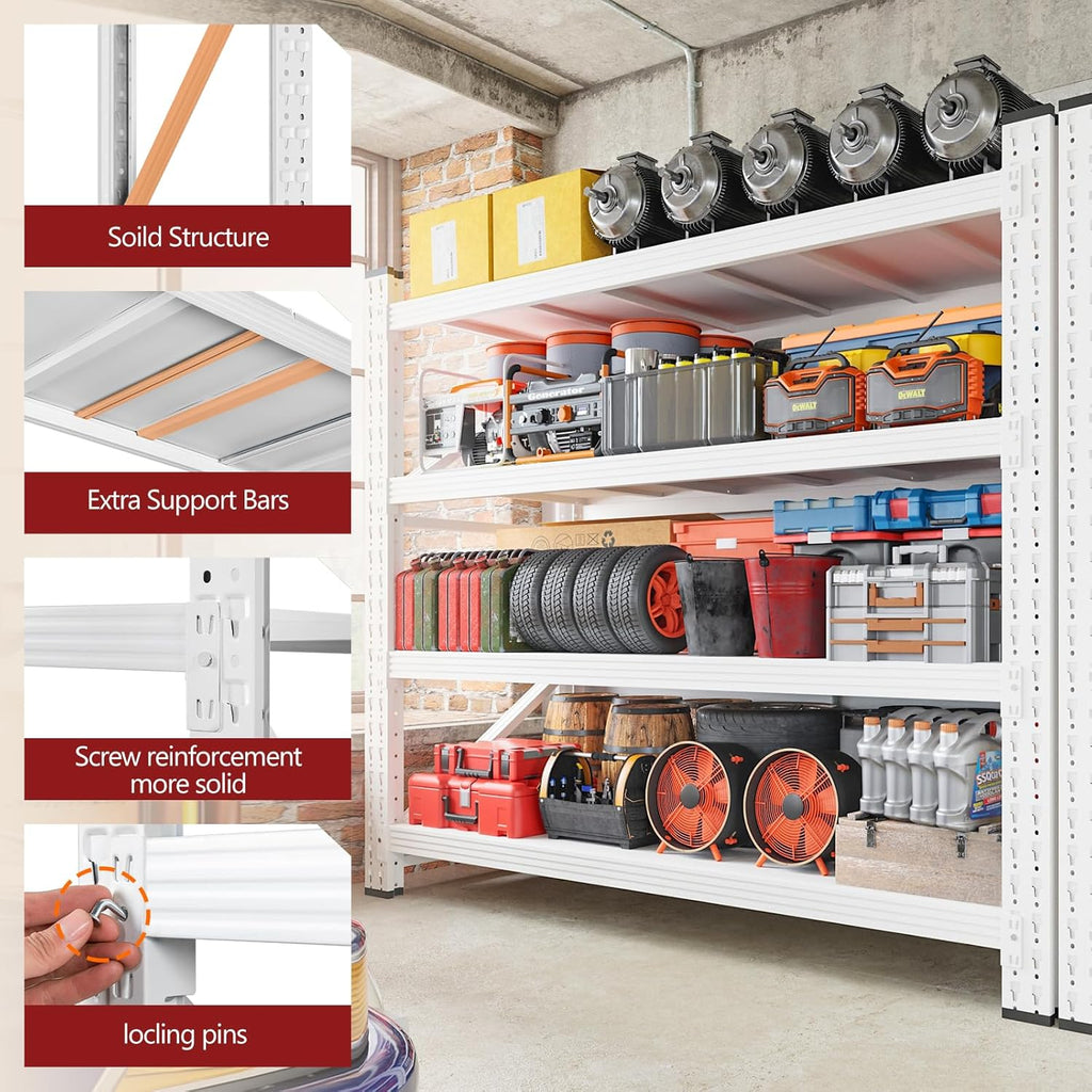 RAVIGIN 3000LBS Storage Shelves, 48" W Garage Shelving Heavy Duty Metal Adjustable Garage Shelves, Shelving Units Industrial Shelving for Warehouse, 48" W x 23.7" D x 70" H,White