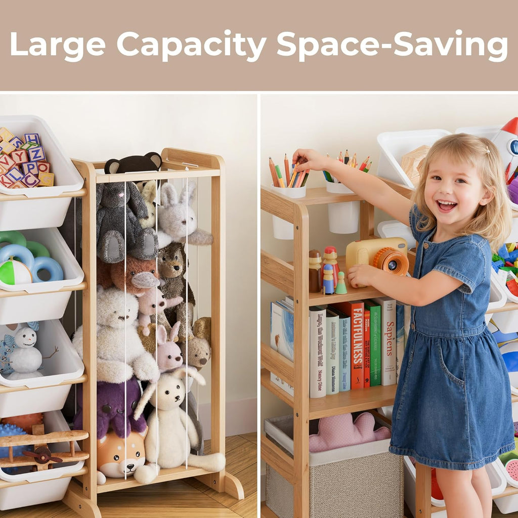 Toy Storage Organizer with Bookshelf and Stuffed Animal Storage - Playroom Organization with Shelves and 12 Bins - Living Room Box for Lego - Bedroom Decor Essentials