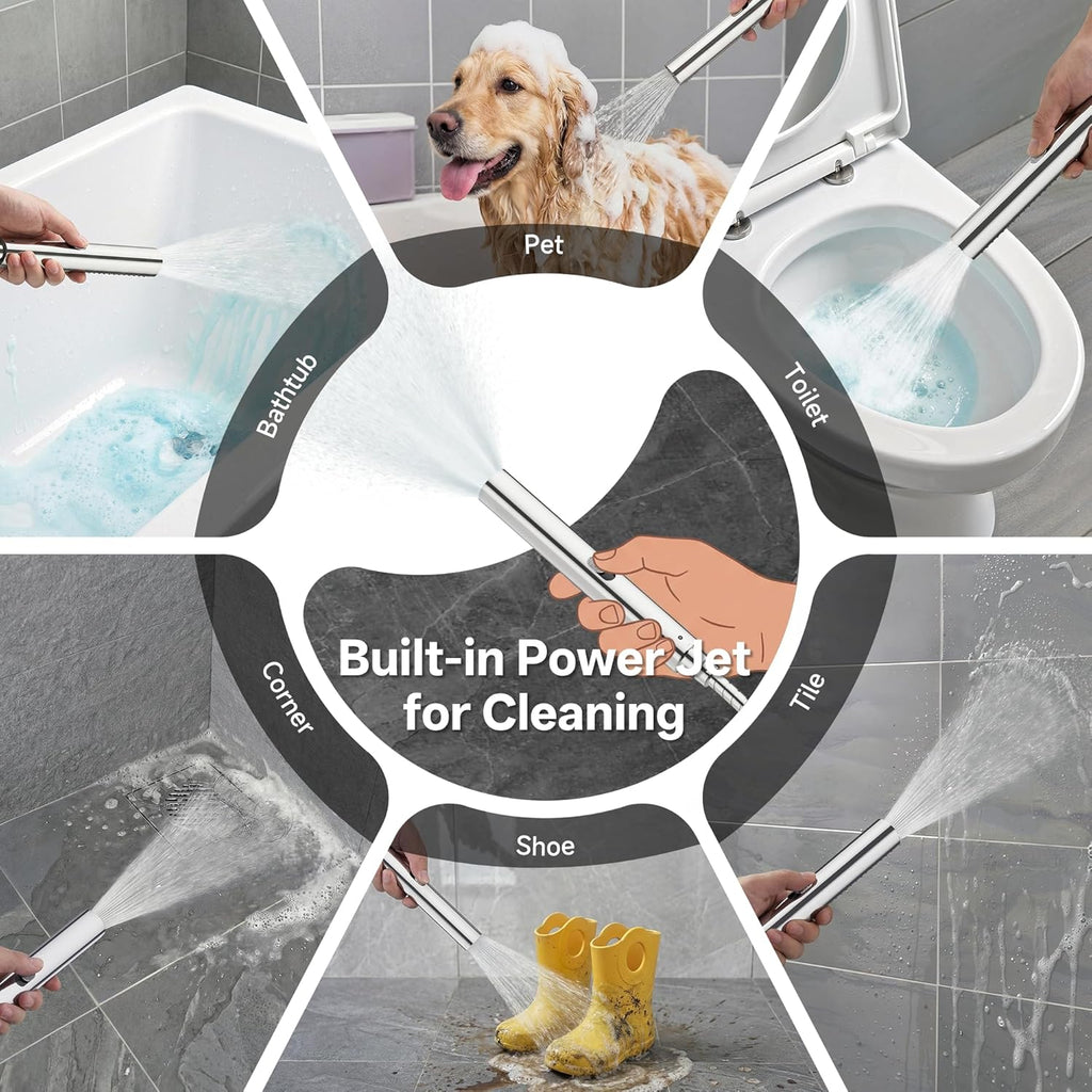 Veken All Metal 10" Shower Head with Handheld, Luxurious Square Double Rain Shower Heads,Power Wash Wand,Dual High Pressure Detachable Rainfall Showerhead with Spray Combo,Extension Arm,Chrome,Sliver