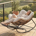 SWITTE Outdoor Rocking Chair with Footrest, Oversized Patio Papasan Rocker, Comfy Wicker Reading Lounge, Indoor Bed-Like Egg Chair for Bedroom,Balcony, Porch, Garden, Natural