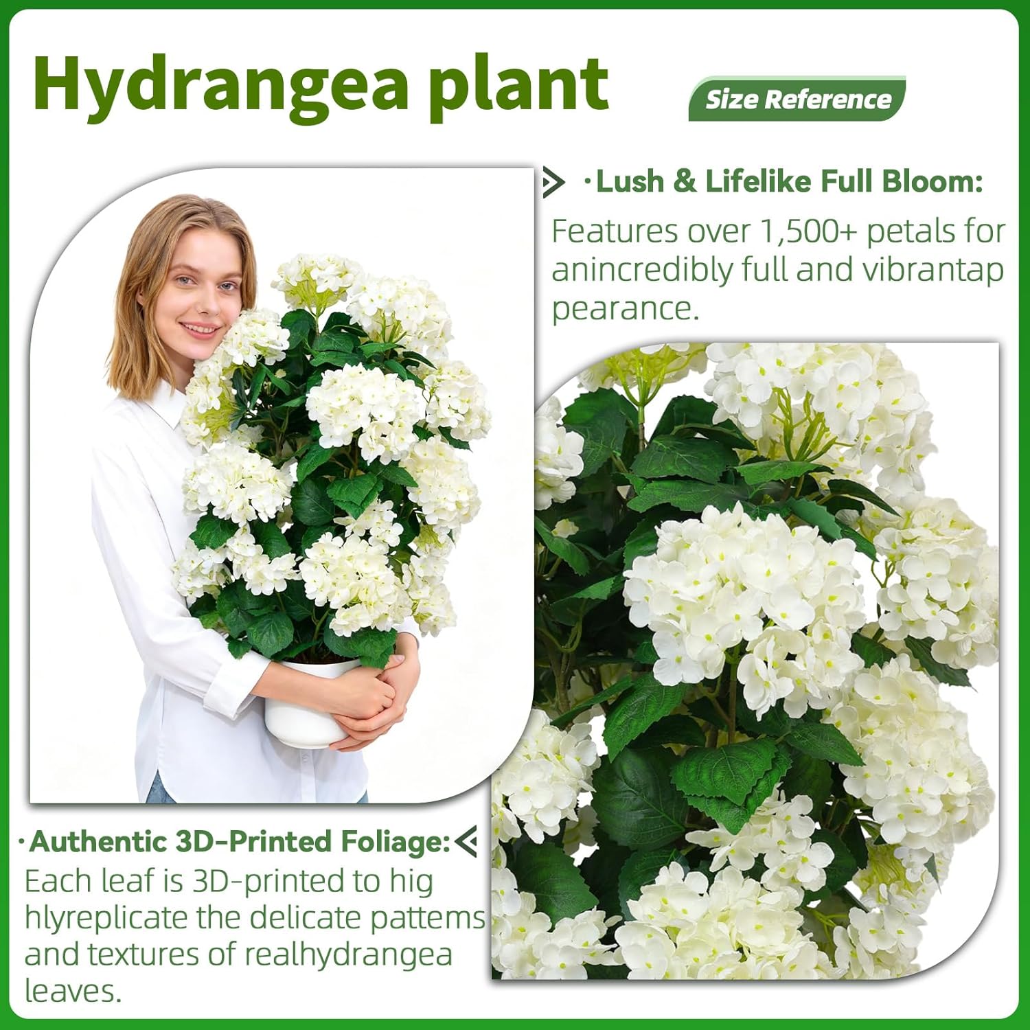 QIANYUN Faux Hydrangea Tree 30" Tall (2 Pack), Artificial Hydrangea Plant in Pot with White Flowers, Realistic Hydrangea Tree for Indoor Outdoor Porch, Patio, Home Decor