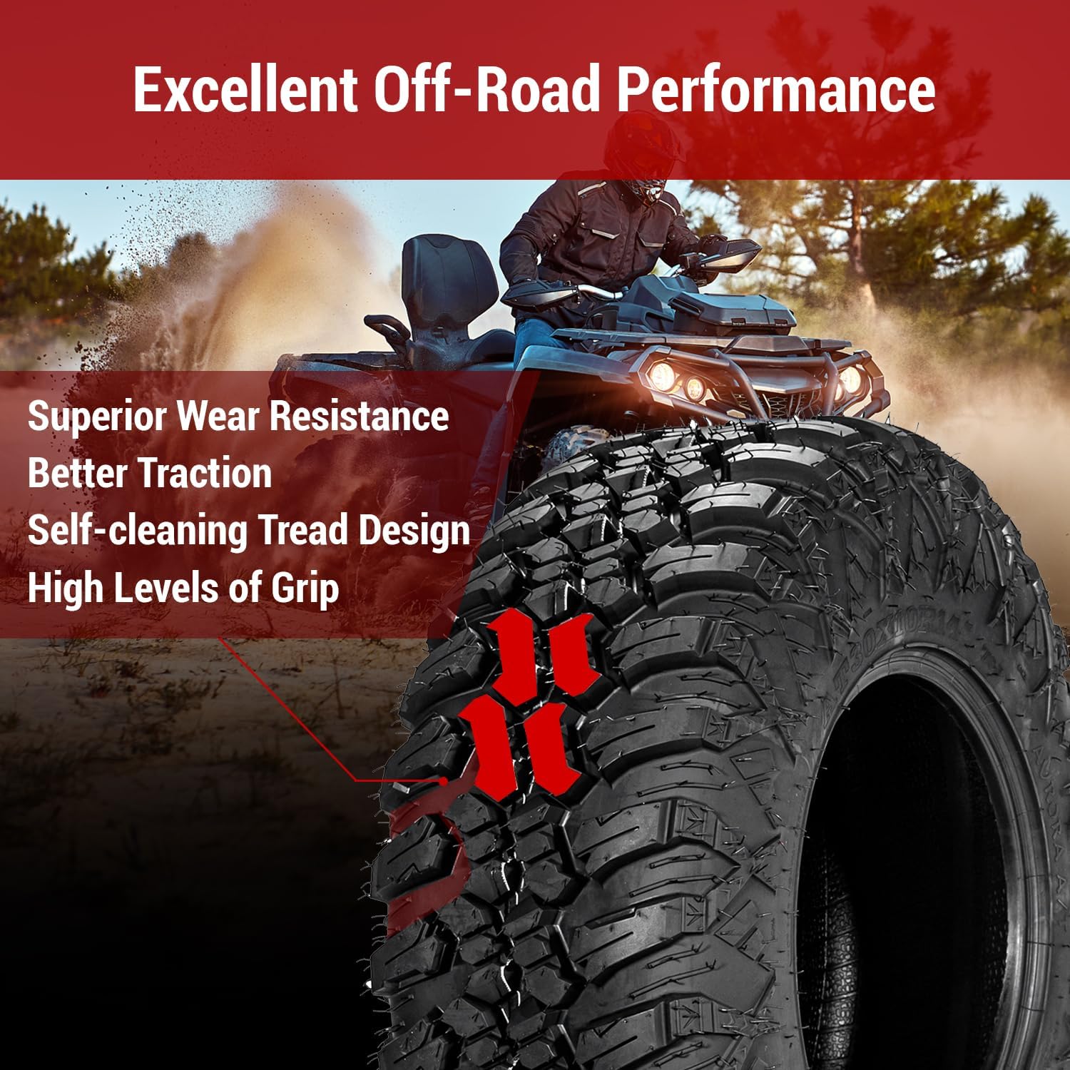 Set of 4 FORERUNNER 30X10R14 ATV Tires, 8PR Tubeless UTV Tires, All-terrain Tires