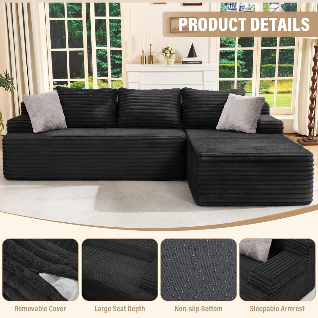Hobestluk Modular Sectional Sofa Couches L-Shape Couch 3 Seat Modular Sofa Memory Foam Sectional Couches for Living Room, Cloud Couch with Oversized Chaise (96" Right Facing Chaise)