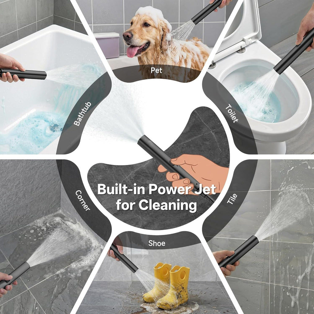 Veken All Metal 10" Black Shower Head with Handheld, Luxurious Square Double Rain Shower Heads with Power Wash Hand Held,Dual High Pressure Detachable Rainfall Showerhead with Arm,Bathroom,Matte Black