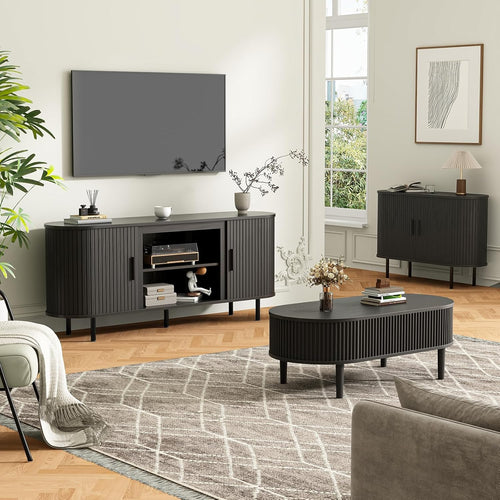 65'' Tv Stands for Living Room, Entertainment Center with Storage, Adjustable Shelves and Sliding Doors, Tv Stand Tv Console for Living Room,Bedroom (Black)