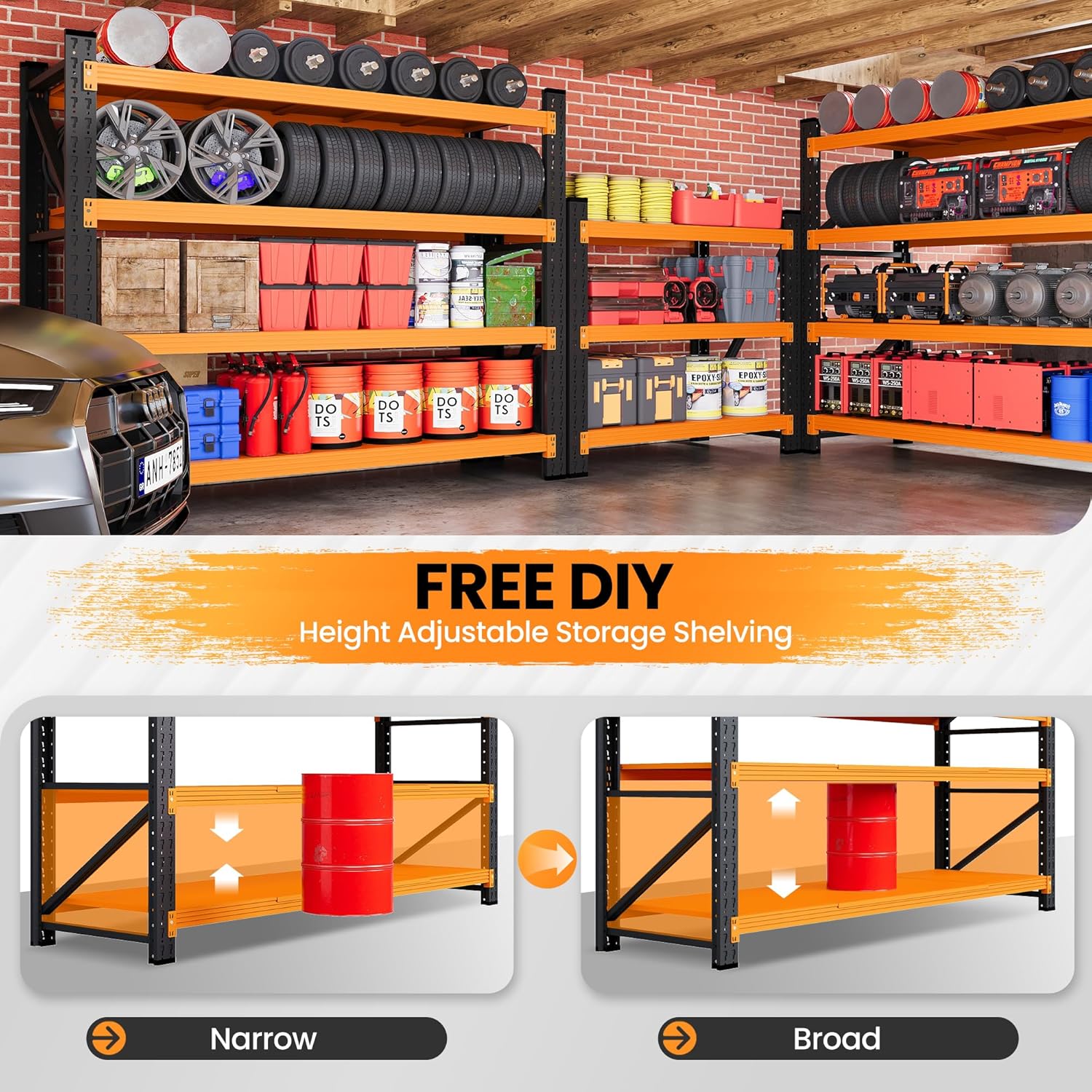 48" W Garage Storage Shelves Heavy Duty, 3000LBS Metal Shelving Units, 4 Tier Tall Metal Shelving, 24" Deep Steel Shelf Rack , Adjustable Utility Standing Shelf for Warehouse/Shop 48"W x 24"D x 70"H