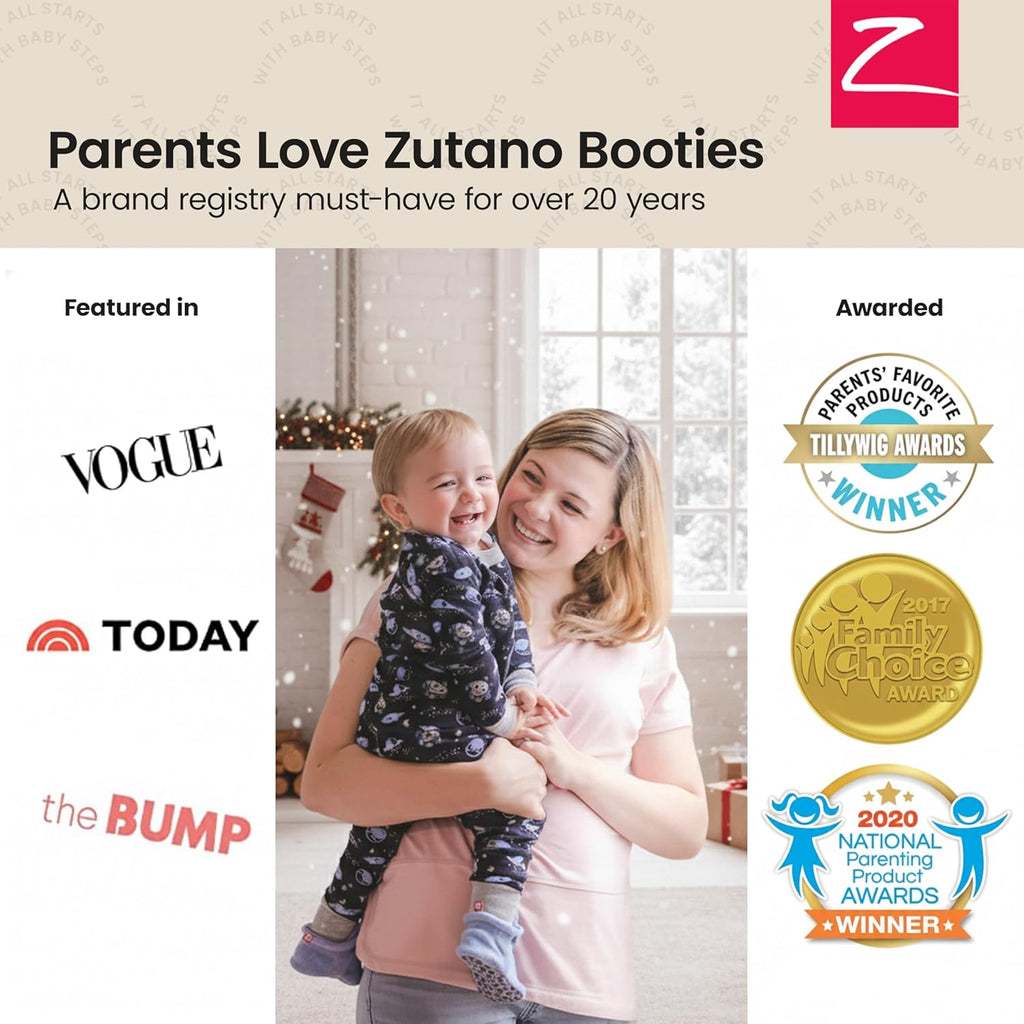 Zutano Unisex Organic Cotton Baby Booties, Stay-On and Non-Slip, Newborn to Toddler