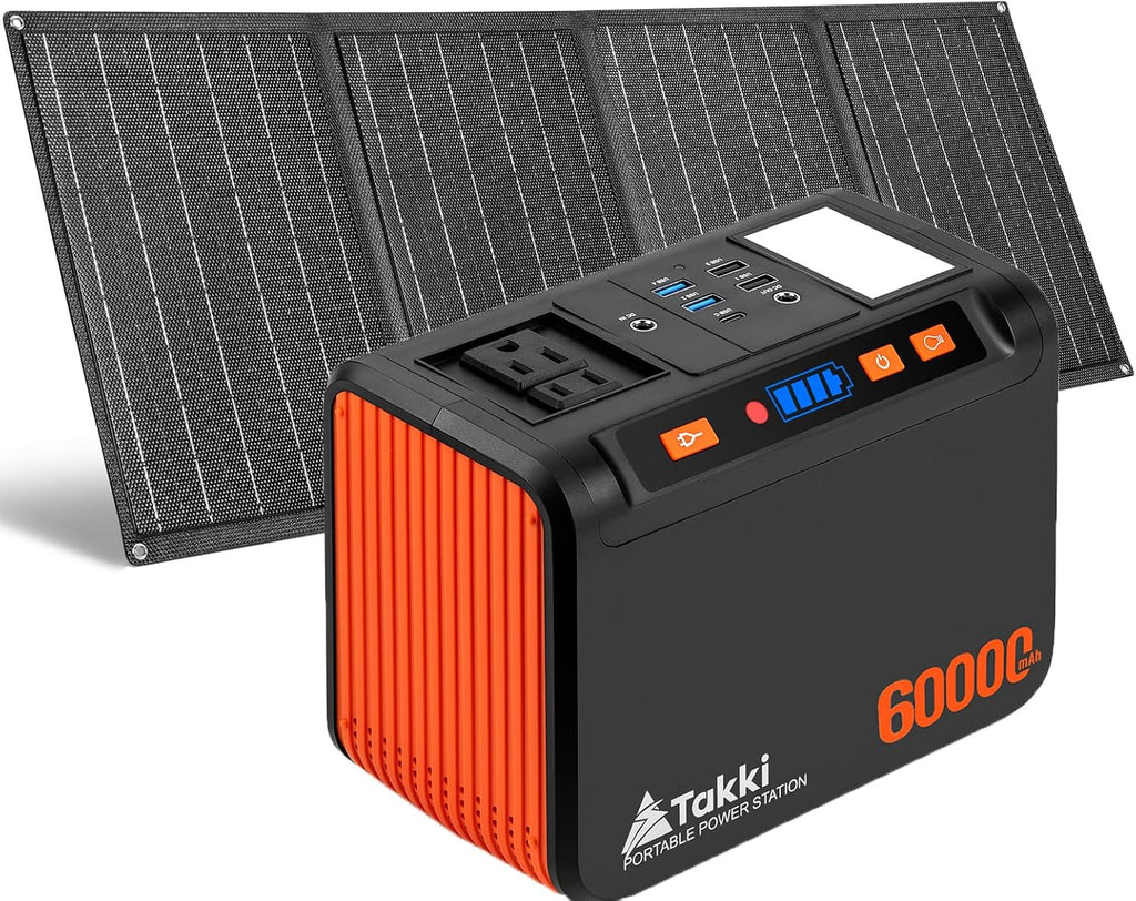 Takki Solar Generator 250W Portable Power Station with 40W Solar Panels 222Wh Pure Sine Wave Camping Lithium Battery Power Pack with AC 110V Outlet for Camping CPAP Home Use Emergency Outdoor