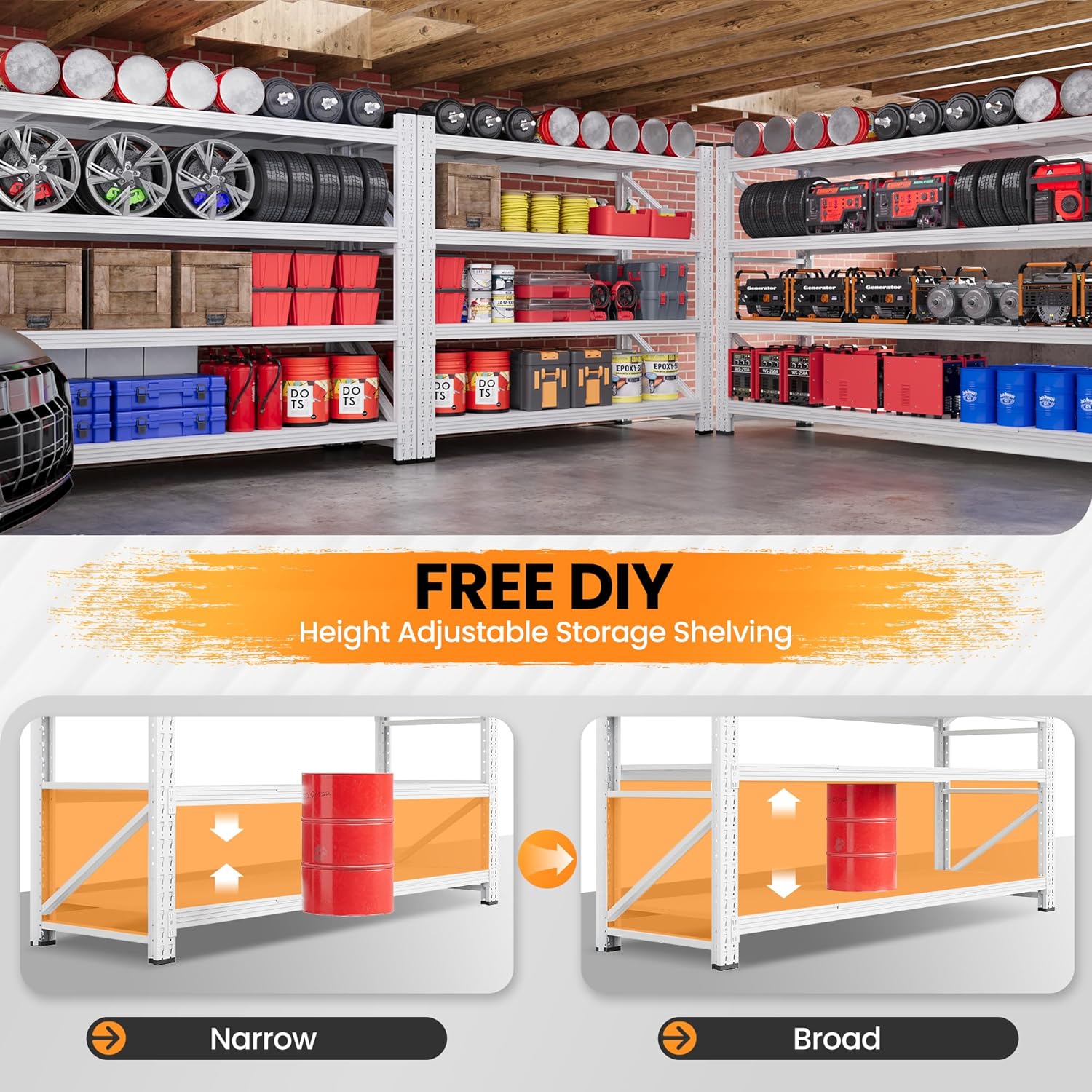 48" W Metal Storage Shelves Heavy Duty, 3000LBS Garage Shelving Units, 4 Tier Tall Metal Shelving, 24" Deep Steel Shelf Rack , Adjustable Utility Standing Shelf for Warehouse/Shop 48"W x 24"D x 70"H