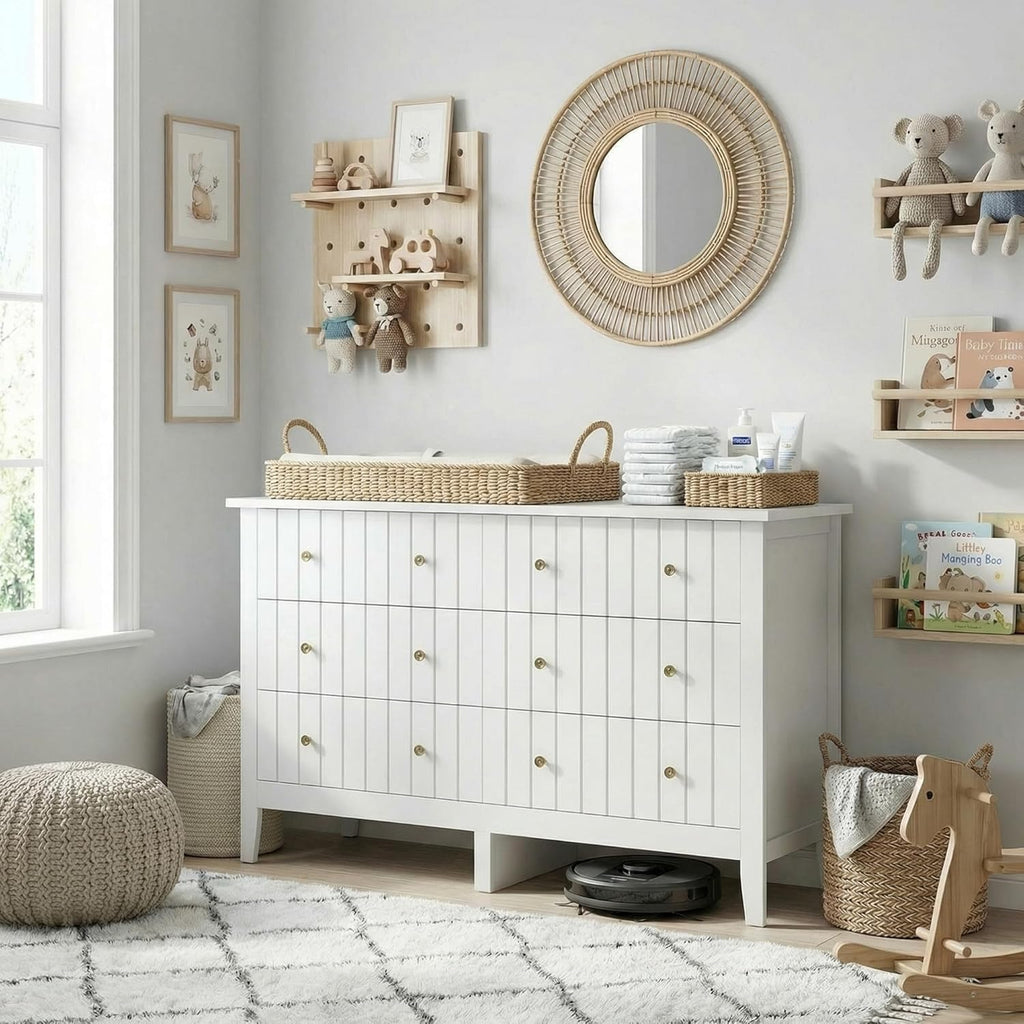 FOTOSOK White Dresser, Chest of Drawers, Modern 6 Drawer Double Dressers with Deep Drawers, Nursery Dresser for Baby, Wide Storage Organizer Cabinet for Living Room, Hallway,White