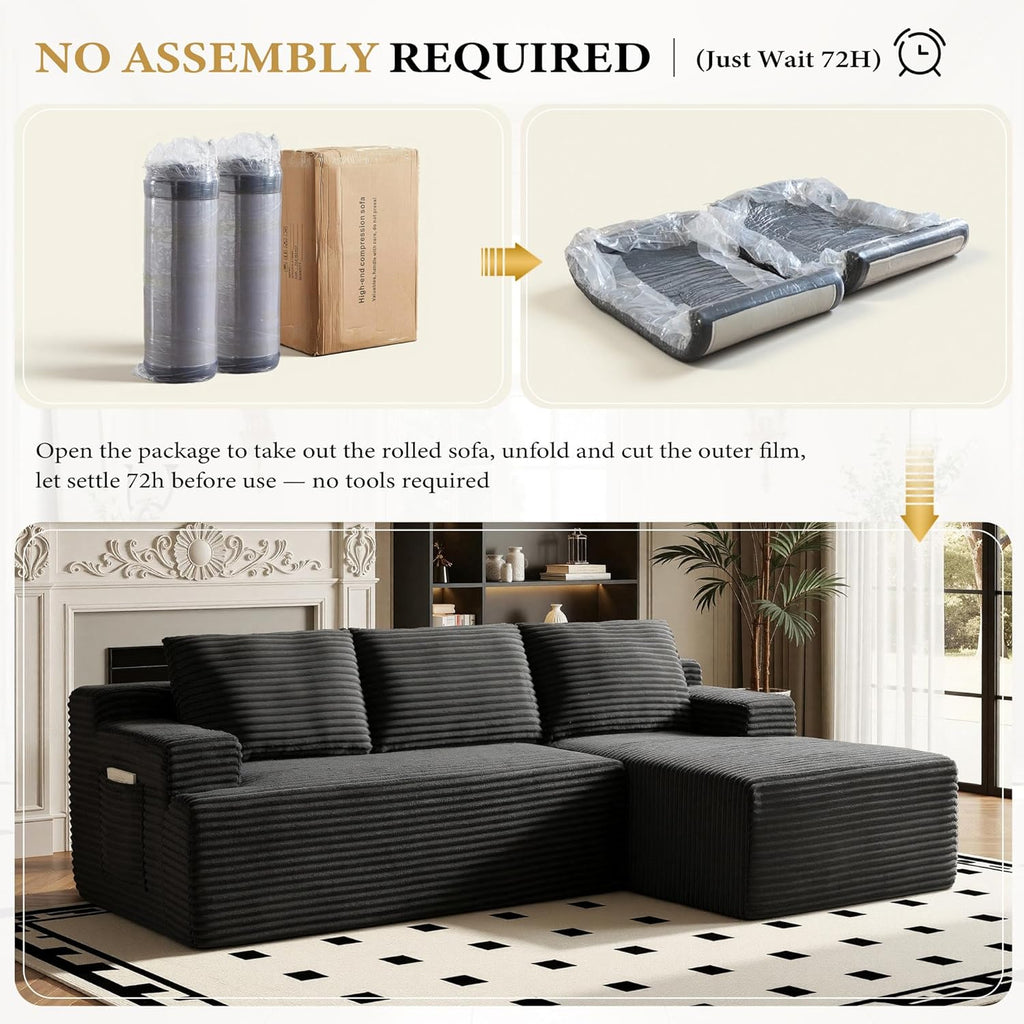 Sectional Couches for Living Room Cloud Couch Sofa with L-Shape Upholstered Boneless Couchs Modern Modular Sectional Couch with Chaise (Black, 96" W+Right Facing Chaise+2Seaters)