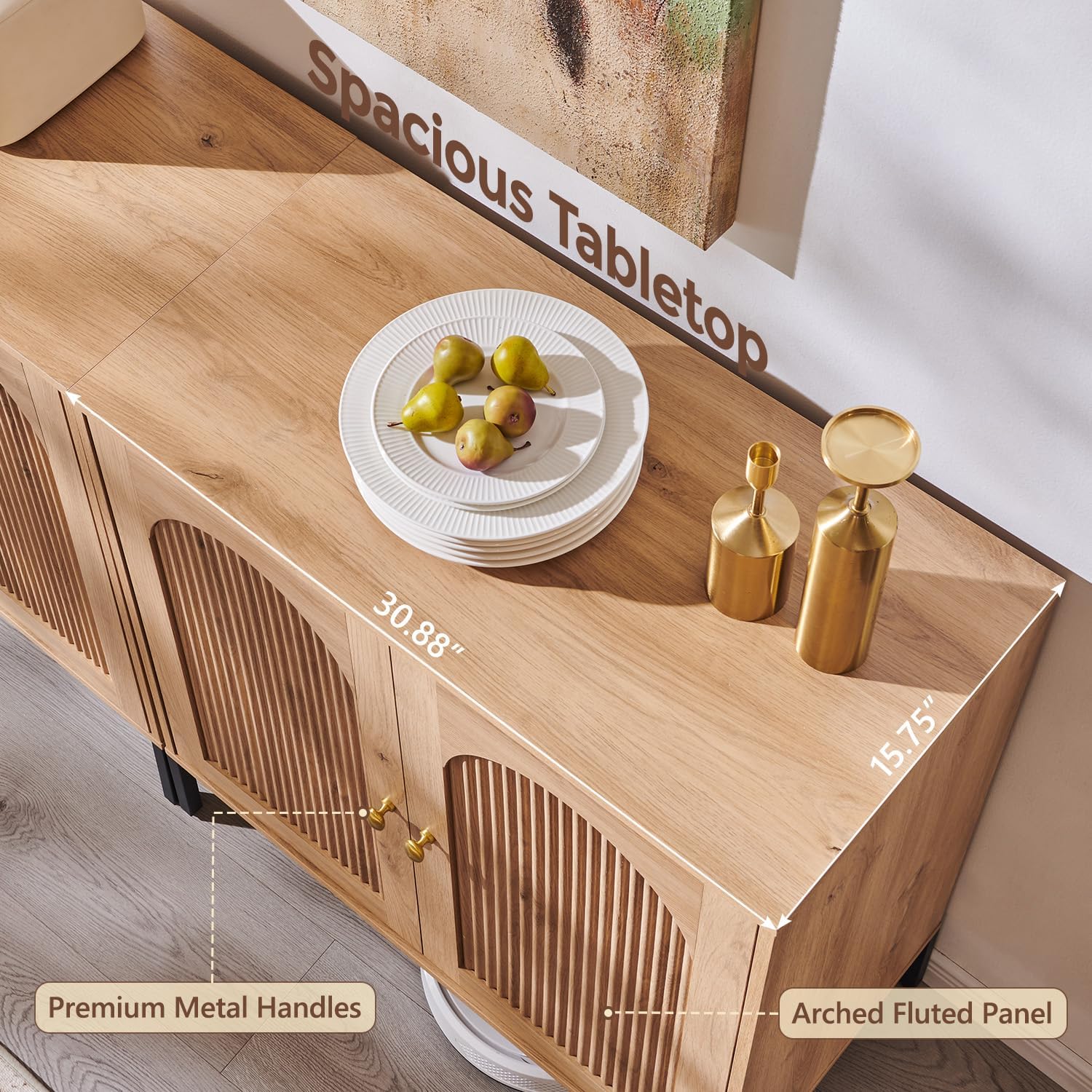 IFGET Modern TV Stands for 80 inch tvs, 92.63" W Wood Entertainment Center w/Adjustable Shelves, Mid Century Modern TV Stand w/Arched Fluted Doors, Media Console Cabinet for Living Room, Natural