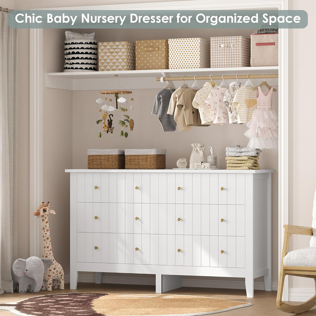FOTOSOK White Dresser, Chest of Drawers, Modern 6 Drawer Double Dressers with Deep Drawers, Nursery Dresser for Baby, Wide Storage Organizer Cabinet for Living Room, Hallway,White