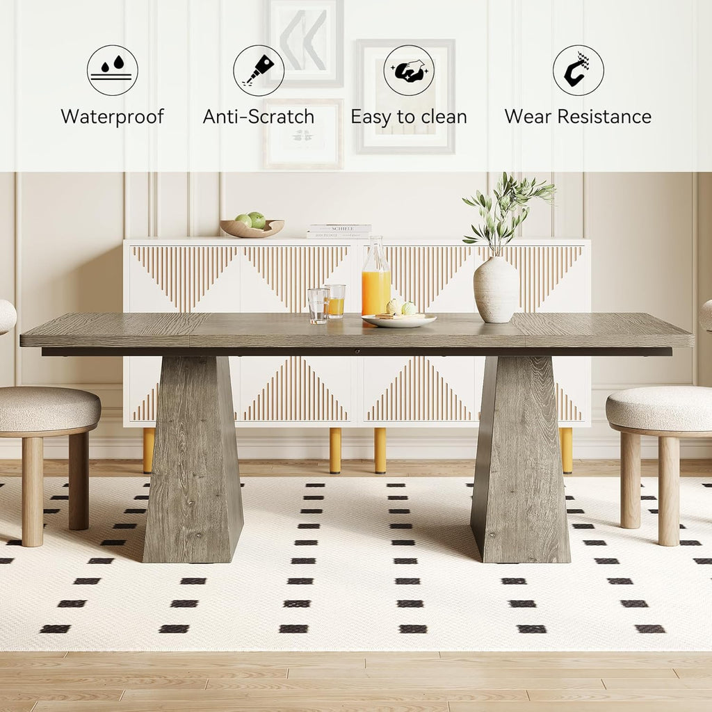 LITTLE TREE Dining Table for 6 People, Wooden Table, Rectangle Furniture with Heavy Duty Legs, Modern Kitchen Table for Home, Dining Room, Grey