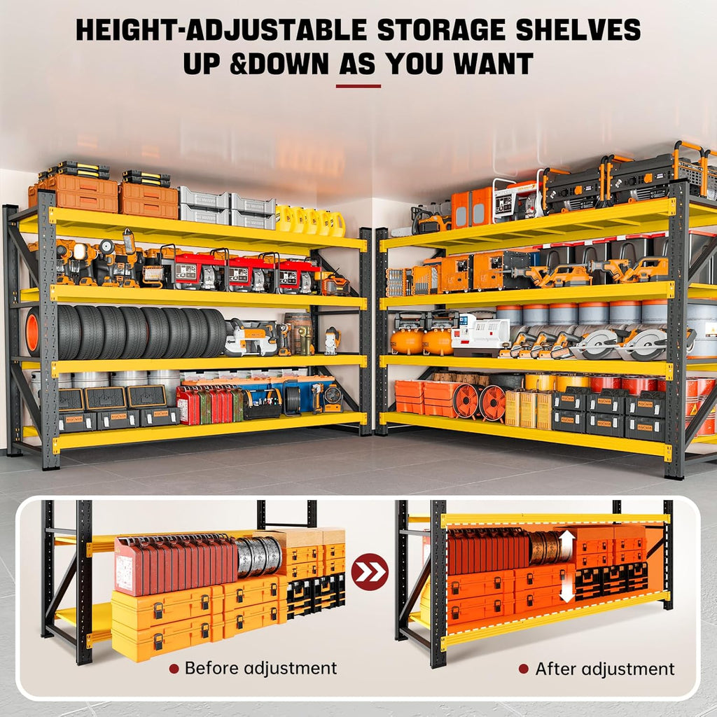 RAVIGIN 5000LBS Storage Shelves,71" W Garage Shelving Heavy Duty Metal Adjustable Garage Shelves, Shelving Units Industrial Shelving for Warehouse,71" W x 24" D x 69" H,Black Yellow