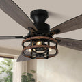 52" Farmhouse Ceiling Fans with Lights and Remote,Chandelier Ceiling Fan with 5 Double Colour Blades Reversible DC Motor,Rustic Caged Ceiling Fan for Living Room,Dining Room,Bedroom