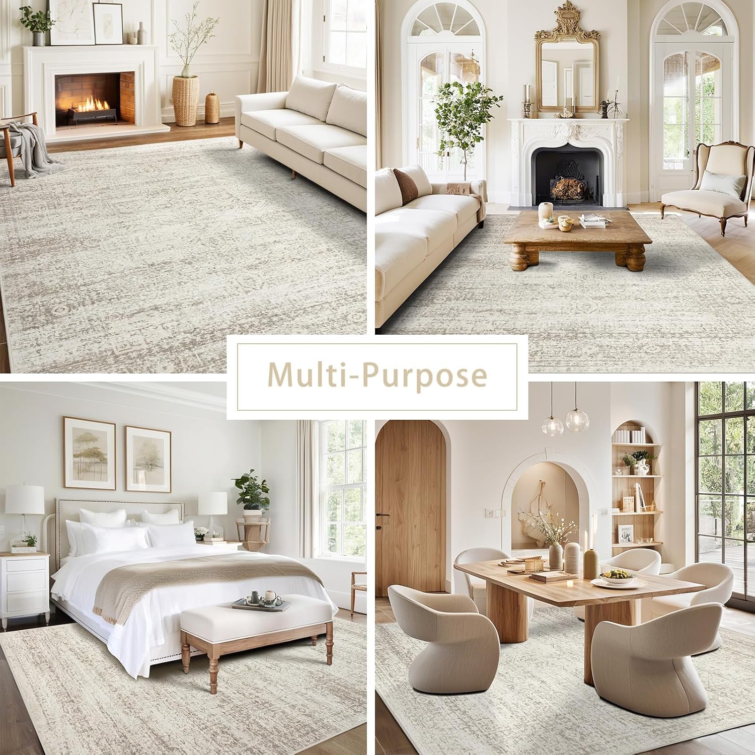Srugn Washable Rugs 9x12 Area Rugs for Living Room,Rugs for Bedroom, Large Carpets,Ultra Soft Faux Wool Retro Dining Room Rug,Non Slip&Non-Shedding Low Pile Vintage Print Rug Indoor for Home Office
