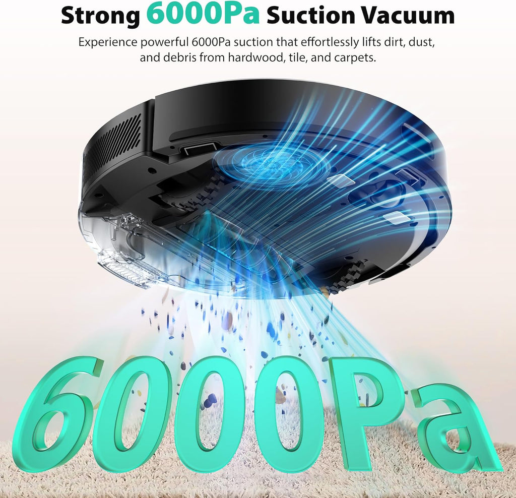 Tikom Robot Vacuum and Mop, 6000Pa Robotic Vacuum Cleaner with Self-Emptying Base, 90 Days Capacity, LiDAR Navigation, Home Mapping, Ideal for Pet Hair, Hard Floors, Carpet (L8000 Plus)
