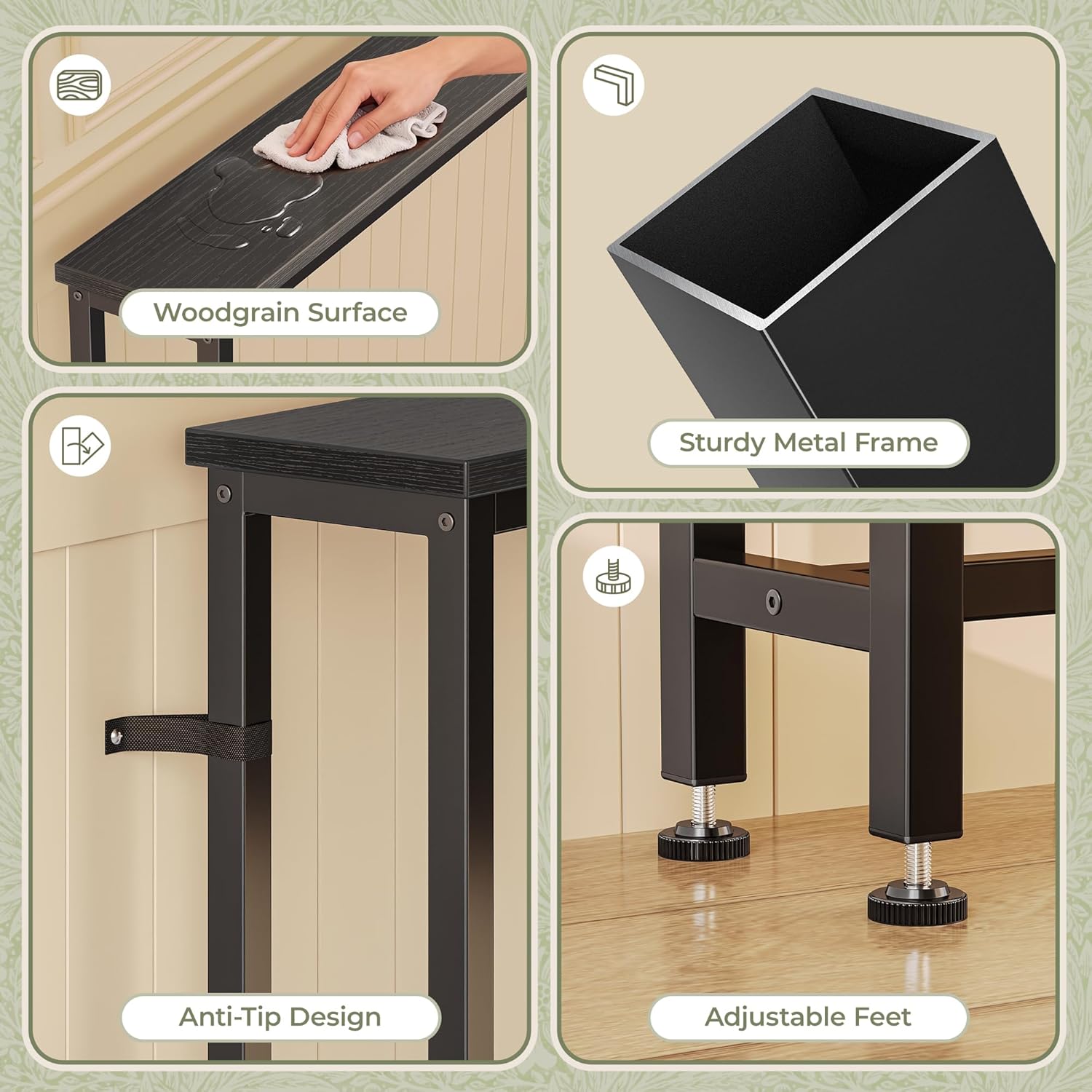 Huuger 102.4 Inch Sofa Table with Power Outlets, 23.9’’-34.4’’ Height Adjustable Range, Behind Couch Table with USB-C Ports, Sofa Tables Narrow Long, Skinny Console Table, for Small Spaces, Black