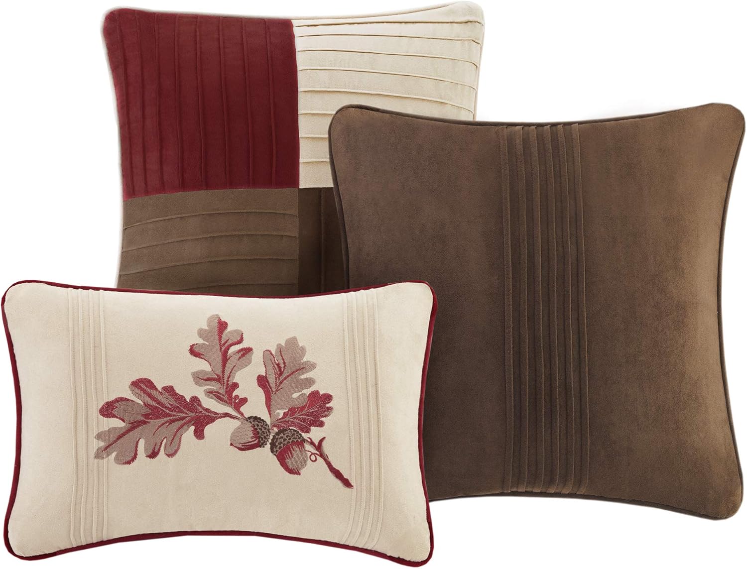 Madison Park Cozy Comforter Set Casual Blocks Design All Season, Matching Bed Skirt, Decorative Pillows, King(104"x92"), Red Brown, 7 Piece
