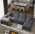 U-Shaped Sectional Couches for Living Room, 4 Seat Sofa with Double Chaise Lounges,Solid Wood Frame Sectional Sofa for Apartment,Dark Grey