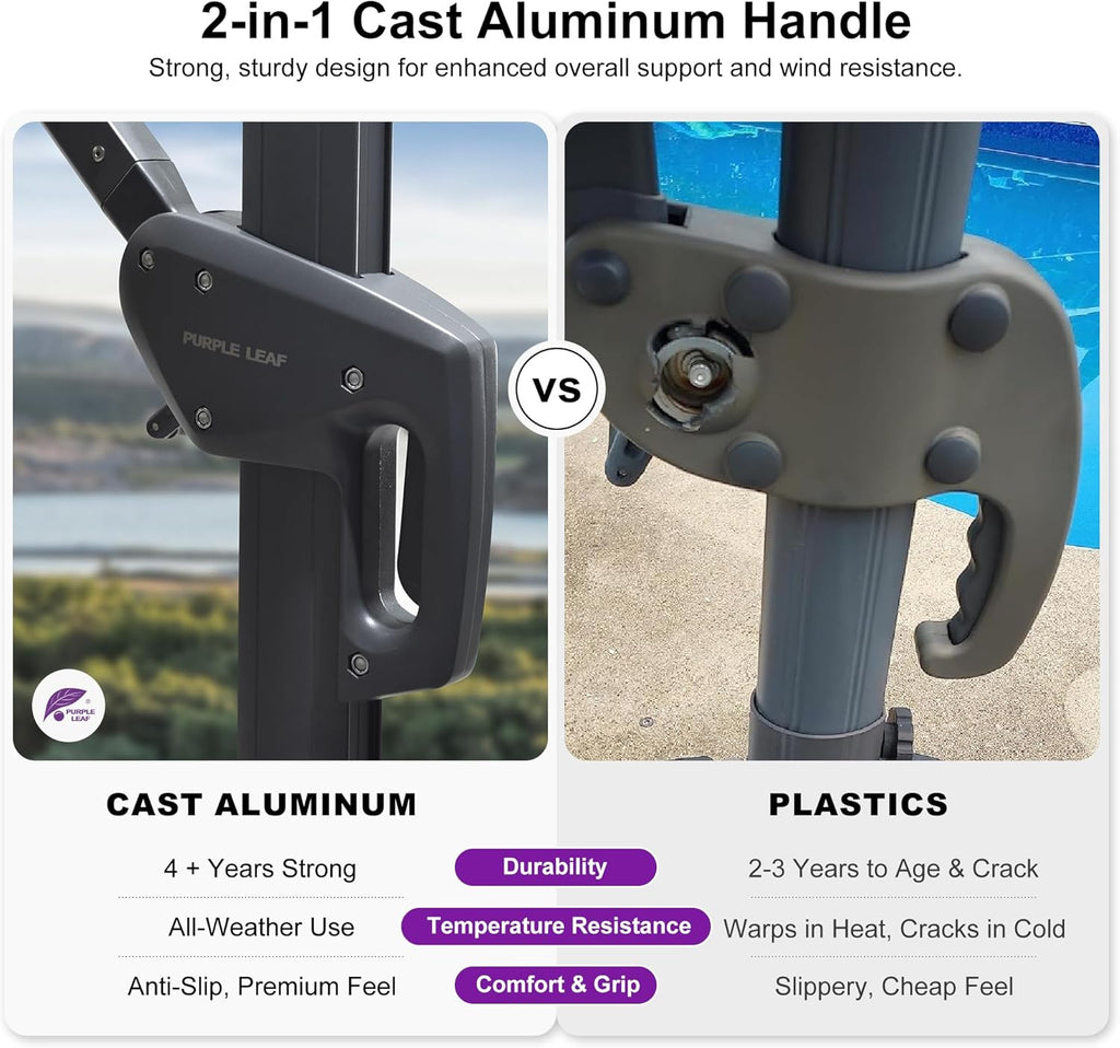 PURPLE LEAF Patio Umbrella 9' X 11.5' Rectangle Cantilever Umbrella Large Aluminum Outdoor Umbrellas with 360-degree Rotation & UPF40+ Premium Fabric for Deck Pool Garden Yard, Ash Mocha