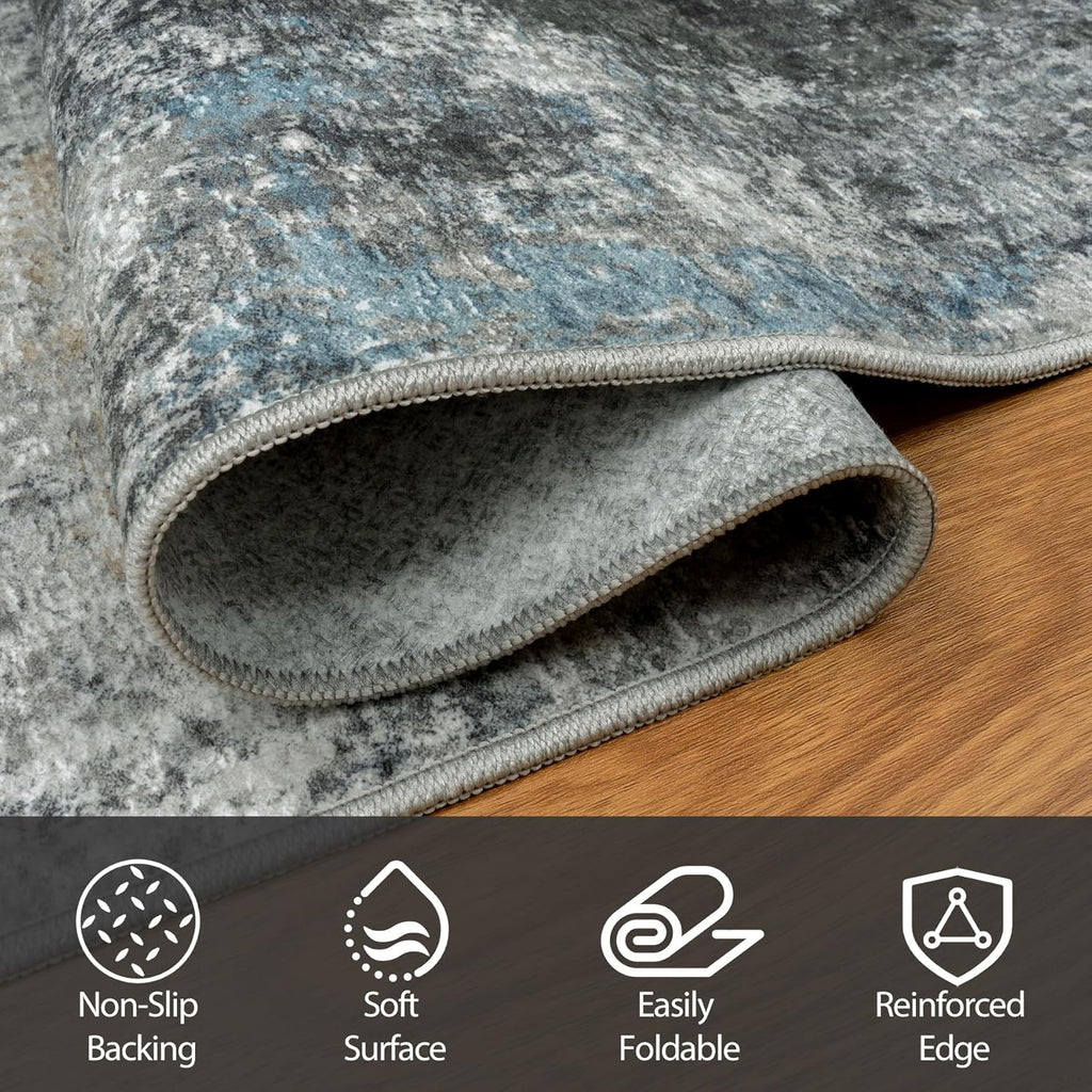 9x12 Area Rugs for Living Room Rug Washable: Abstract Large Rug for Dining Room Bedroom Carpet Non Slip 9 by 12 Indoor Modern Nursery Home Office Black Gold