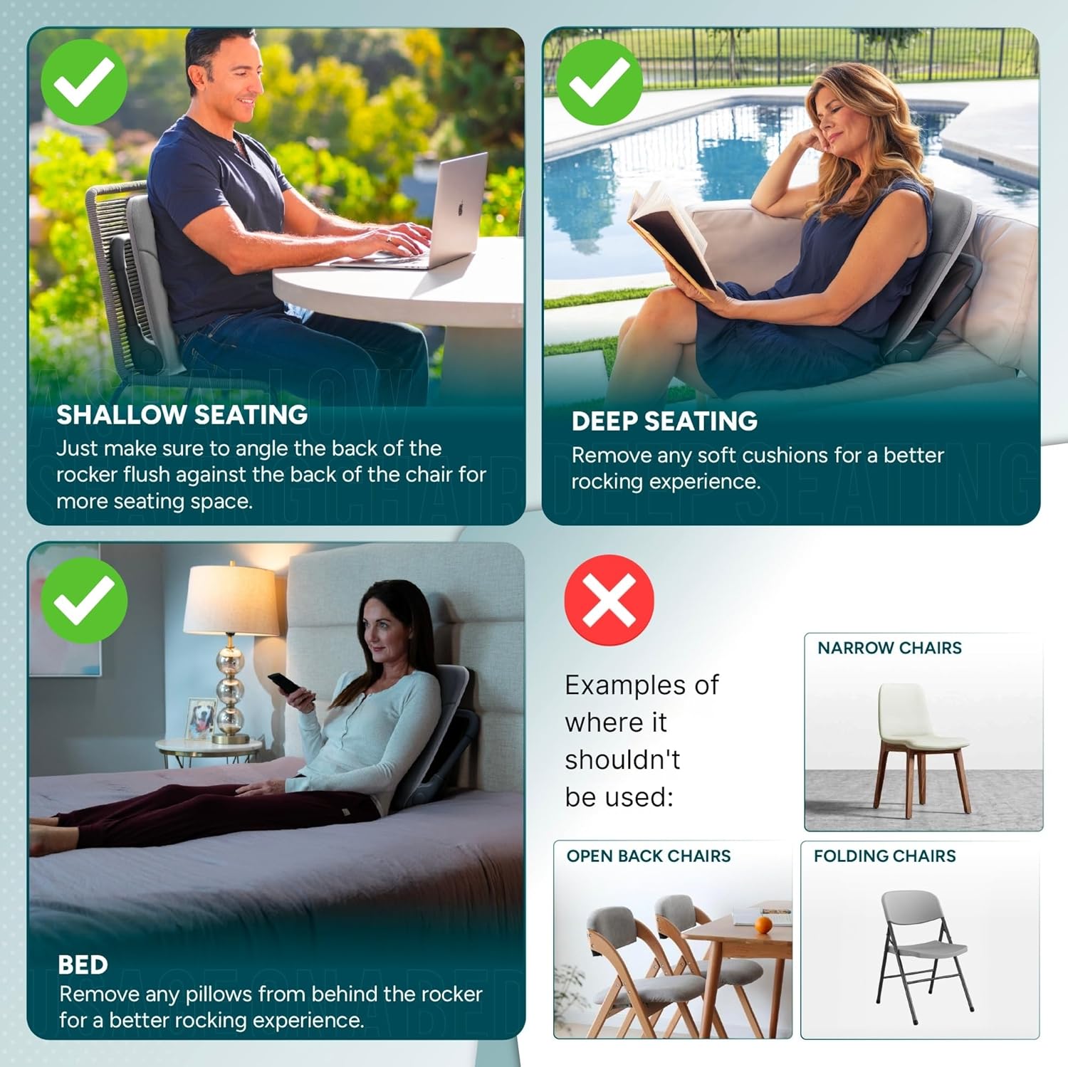 READY ROCKER Ultra| Adjustable Ergonomic Portable Rocker | Back Pain Relief & Relaxation | Back & Lumbar Support for Chair | Lightweight & Portable | 4.0 Model (Slate)